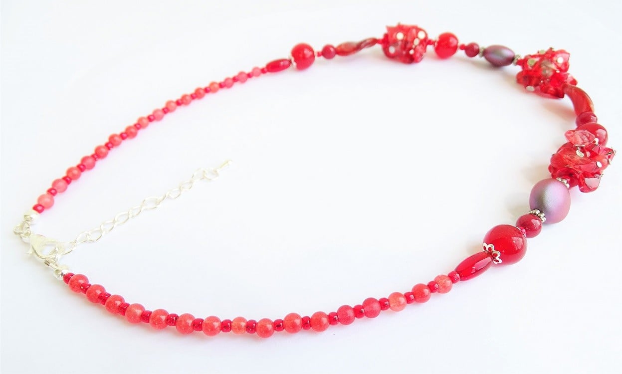 Rode edelstenen ketting met carneool, granaat en Swarovski-kristallen - 155972 Rode edelstenen ketting met carneool, granaat en Swarovski-kristallen