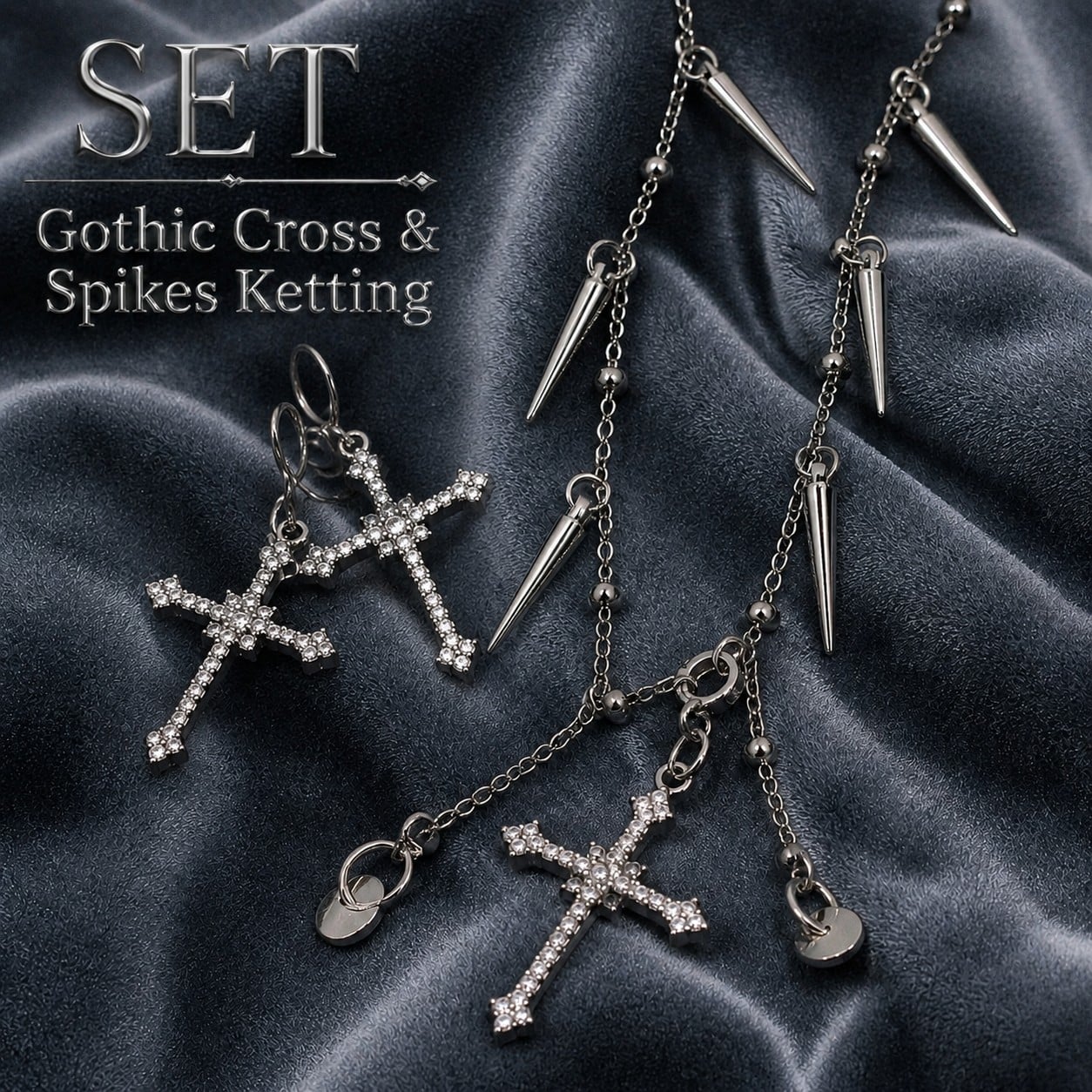 Gothic Cross & Spikes Ketting - 134970 Gothic Cross & Spikes Ketting