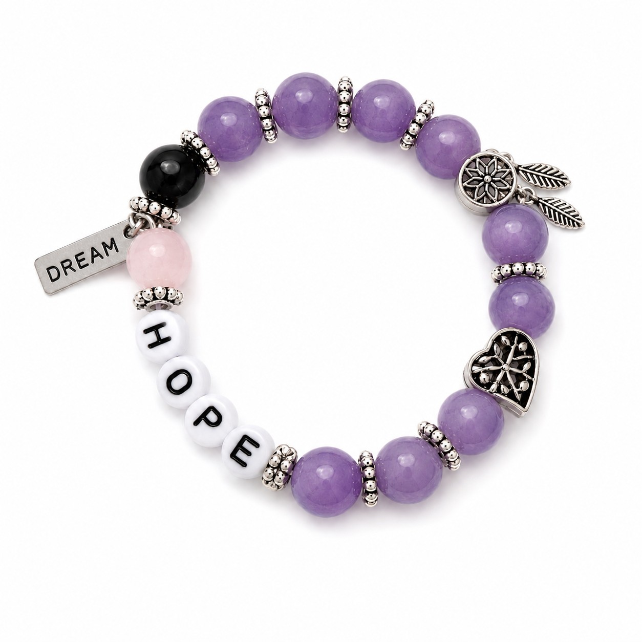 Hope Armband | Rozenkwarts, Zwarte Agaat, Lavendel Amethist