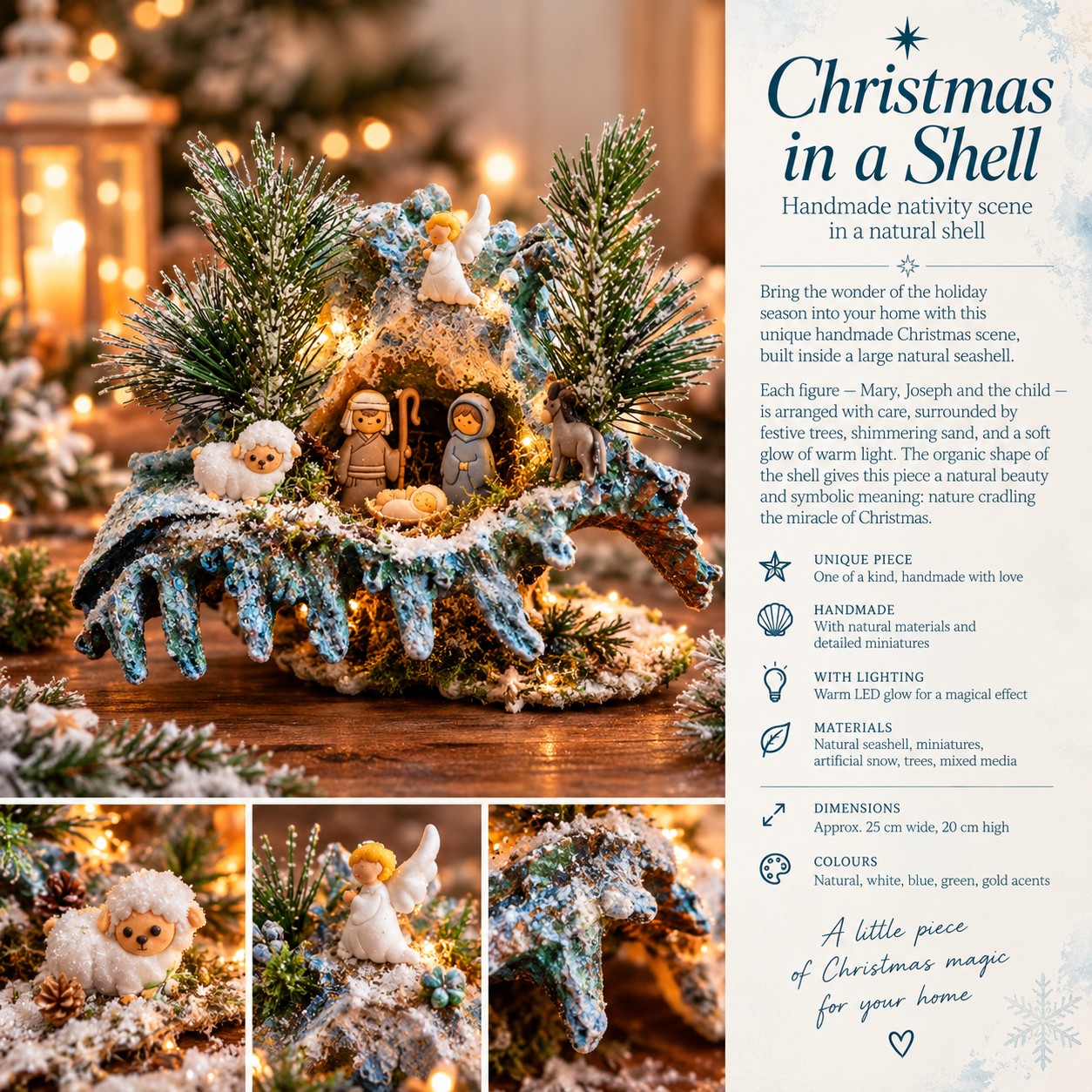Kerst in een Schelp – Handgemaakte Kerststal met Verlichting - 153399 Kerst in een Schelp – Handgemaakte Kerststal met Verlichting