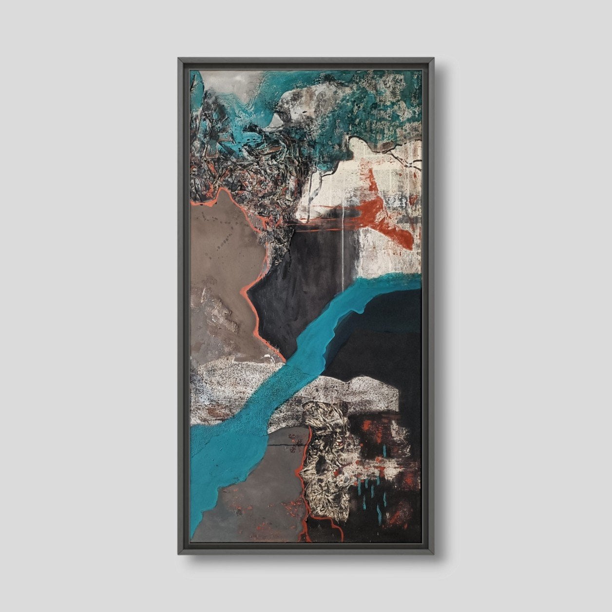 Mixed media abstract schilderij - petrol bruin - 90277 Mixed media abstract schilderij - petrol bruin