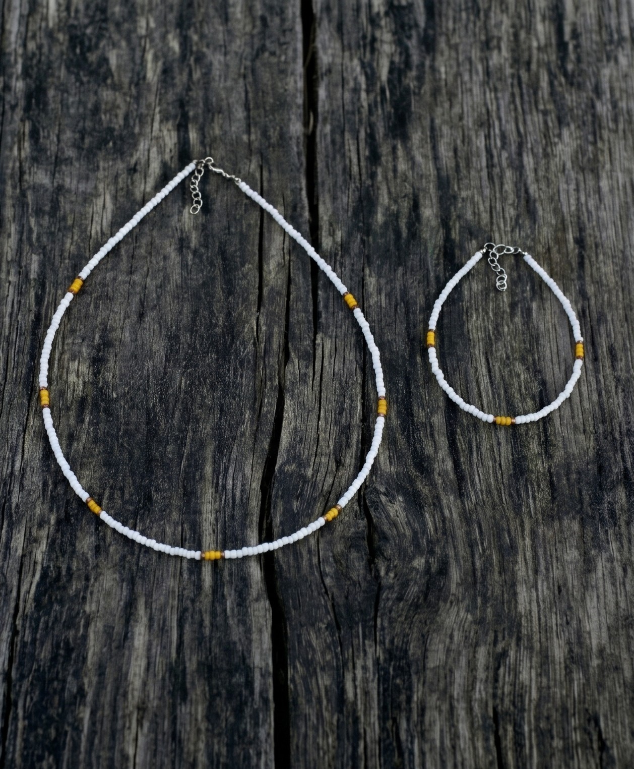 Set choker en armband rocailles wit/geel/rosegold - 130432 Set choker en armband rocailles wit/geel/rosegold
