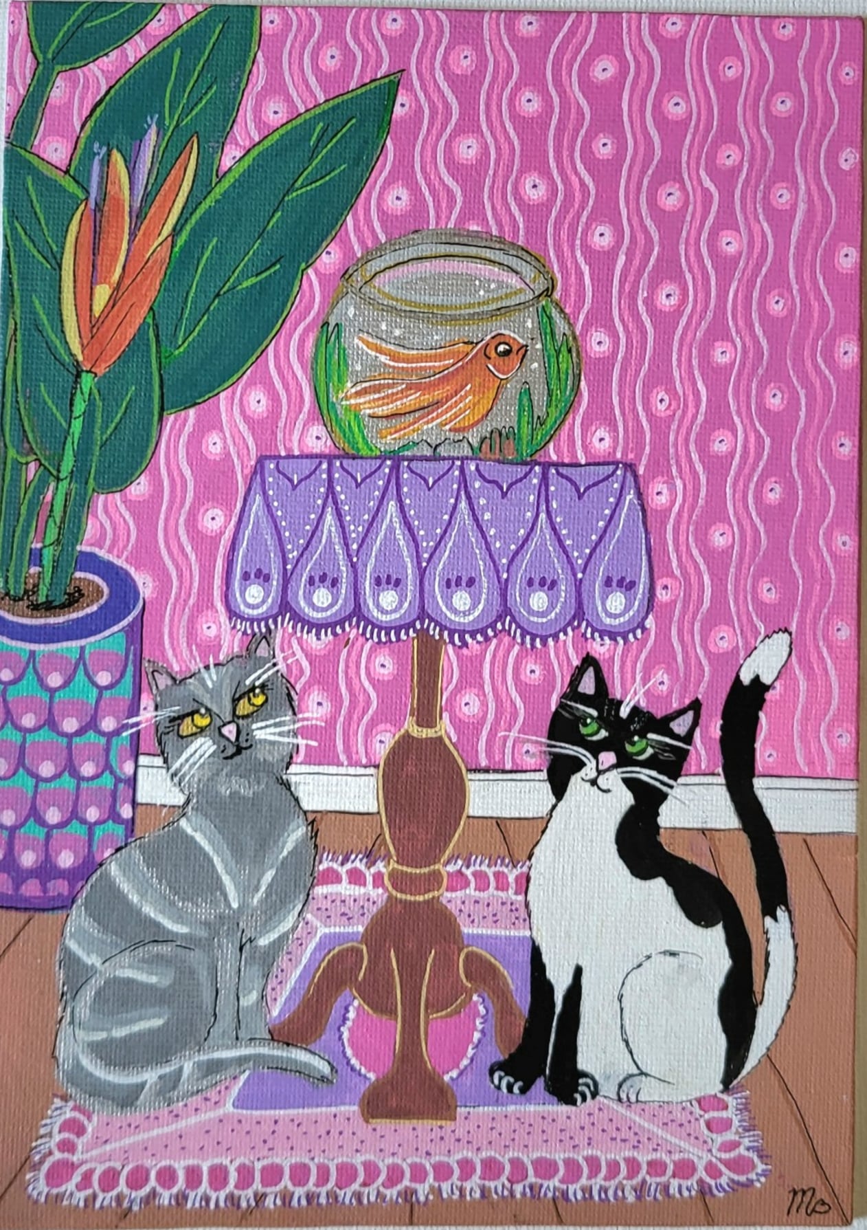 Canvas 'The goldfish' origineel acryl schilderij 21x15 - 149772 Canvas 'The goldfish' origineel acryl schilderij 21x15