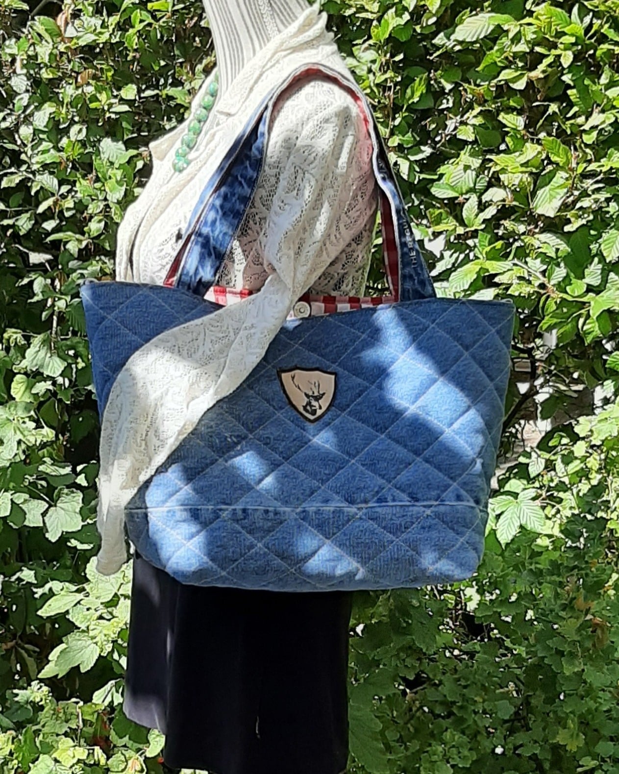 Quilted denim schoudertas / totebag