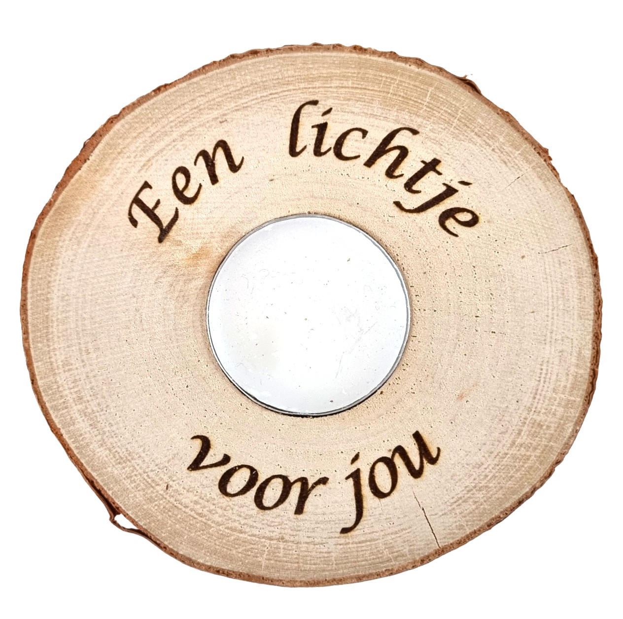 Berken kandelaar met tekst "Een lichtje voor jou" - 105160 Berken kandelaar met tekst "Een lichtje voor jou"