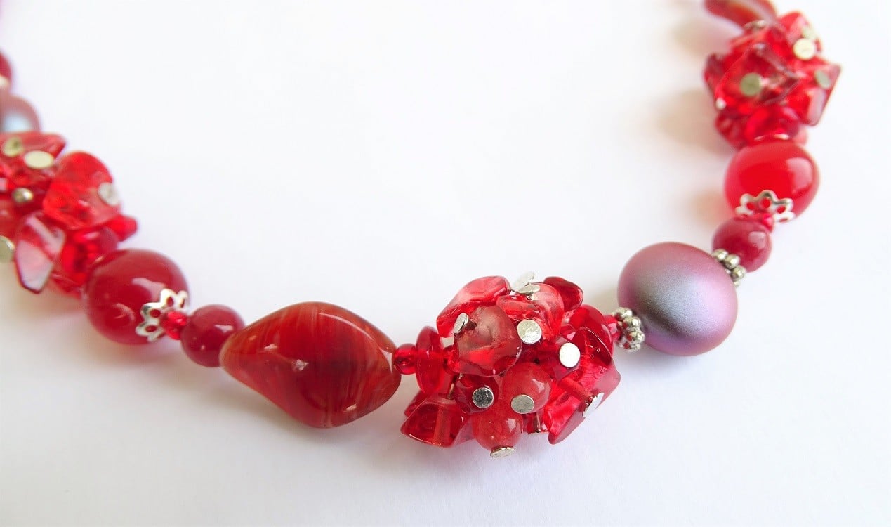 Rode edelstenen ketting met carneool, granaat en Swarovski-kristallen - 155973 Rode edelstenen ketting met carneool, granaat en Swarovski-kristallen