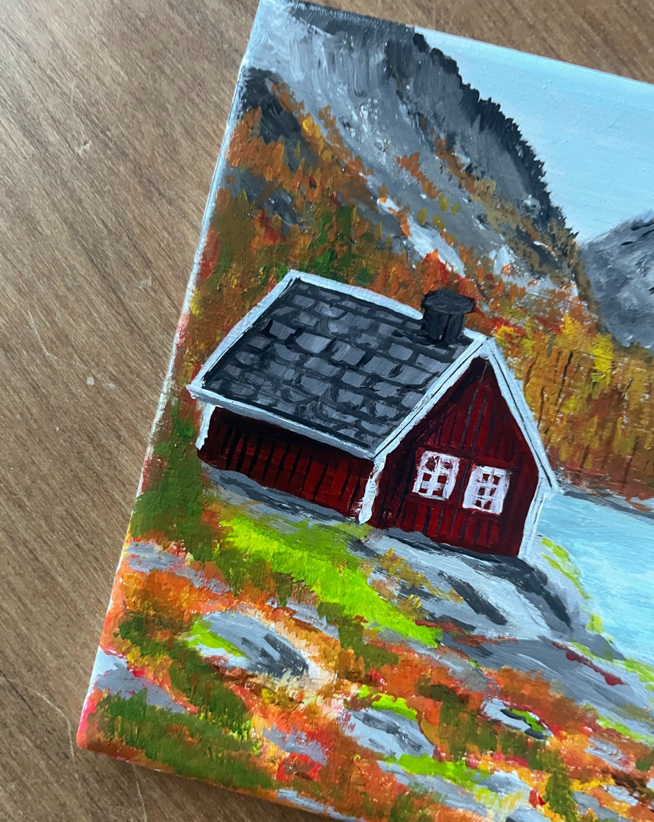 Handgeschilderd tegeltje – Het rode huisje| 10 × 10 cm - 152748 Handgeschilderd tegeltje – Het rode huisje| 10 × 10 cm