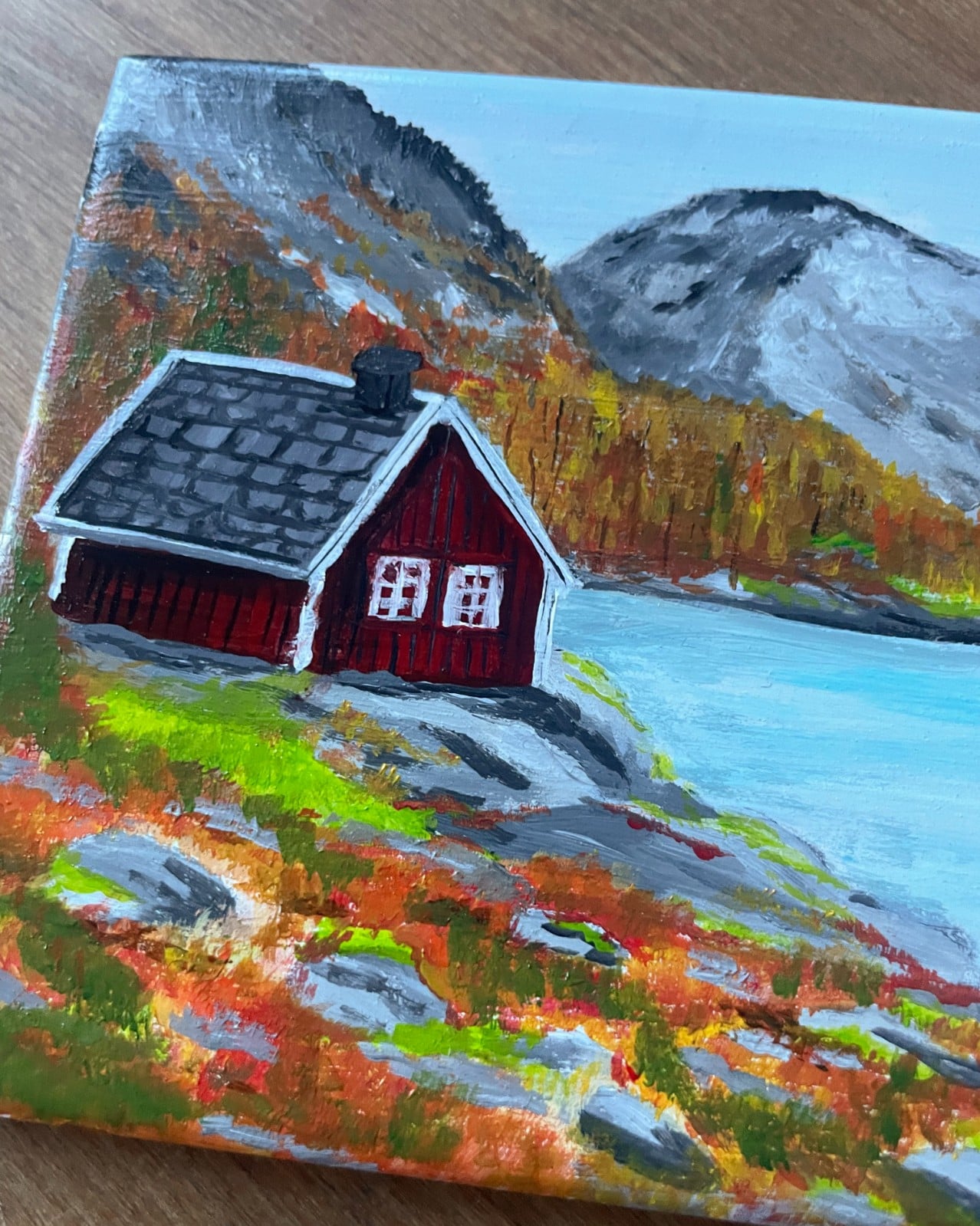 Handgeschilderd tegeltje – Het rode huisje| 10 × 10 cm - 152746 Handgeschilderd tegeltje – Het rode huisje| 10 × 10 cm