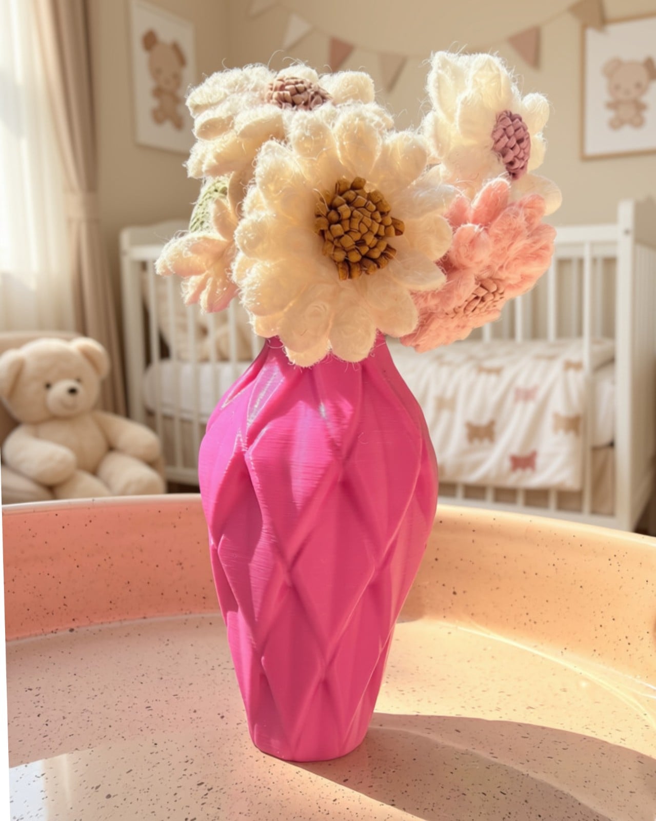Cadeauset 5x elastieken bloemen in 3D vaas - diamant patroon (diverse… - 143448 Cadeauset 5x elastieken bloemen in 3D vaas - diamant patroon (diverse kleuren)