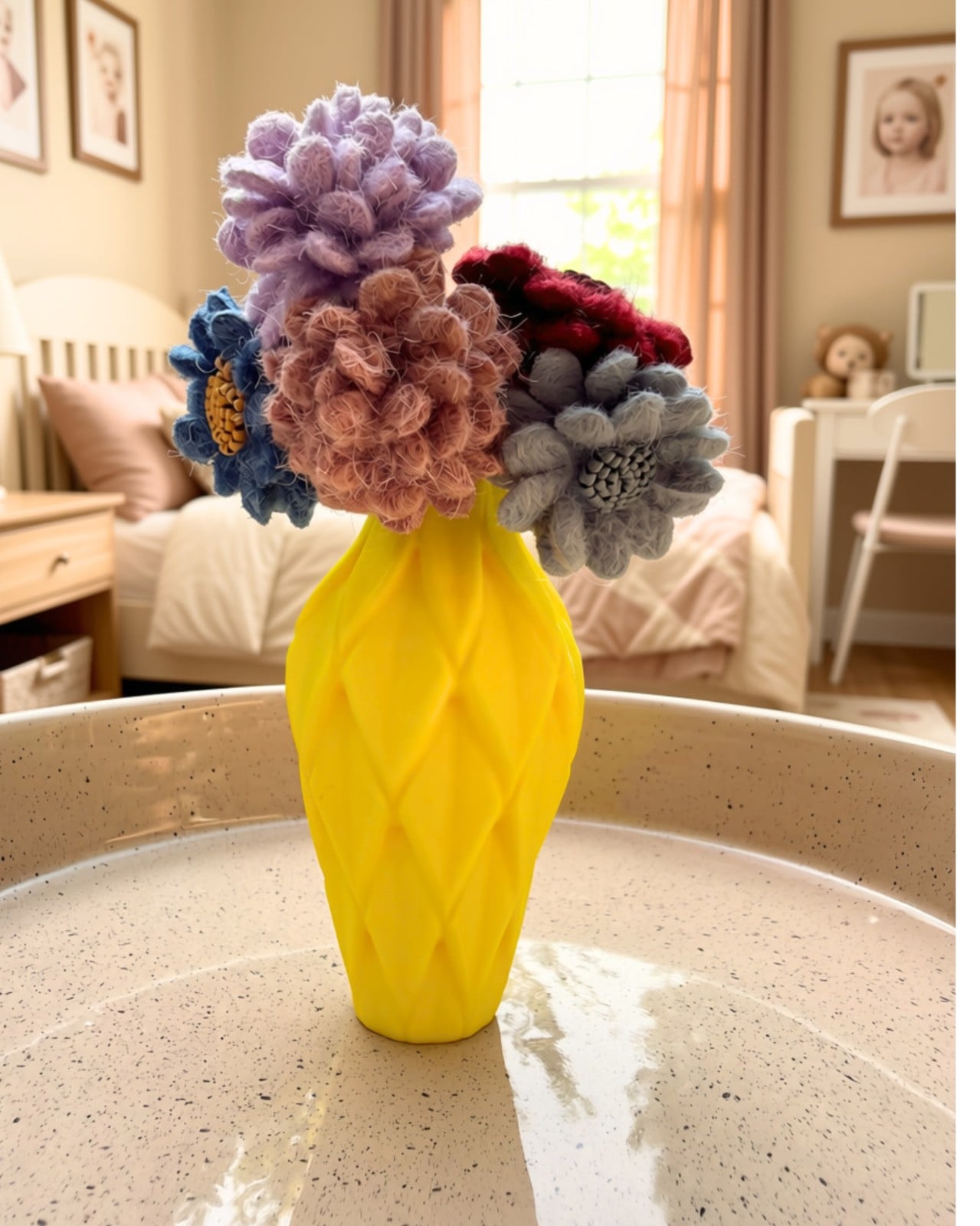 Cadeauset 5x elastieken bloemen in 3D vaas - diamant patroon (diverse… - 143451 Cadeauset 5x elastieken bloemen in 3D vaas - diamant patroon (diverse kleuren)