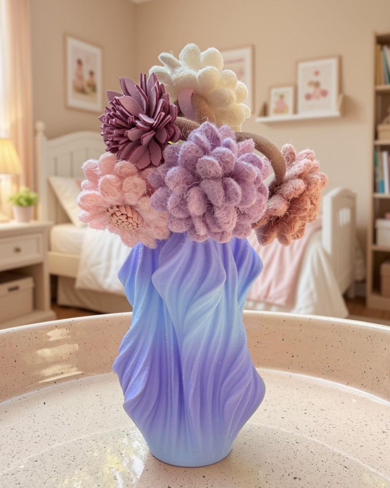 Cadeauset 5x elastieken bloemen in 3D vaas | (diverse modellen) - 143355 Cadeauset 5x elastieken bloemen in 3D vaas - golvend patroon (diverse kleuren)