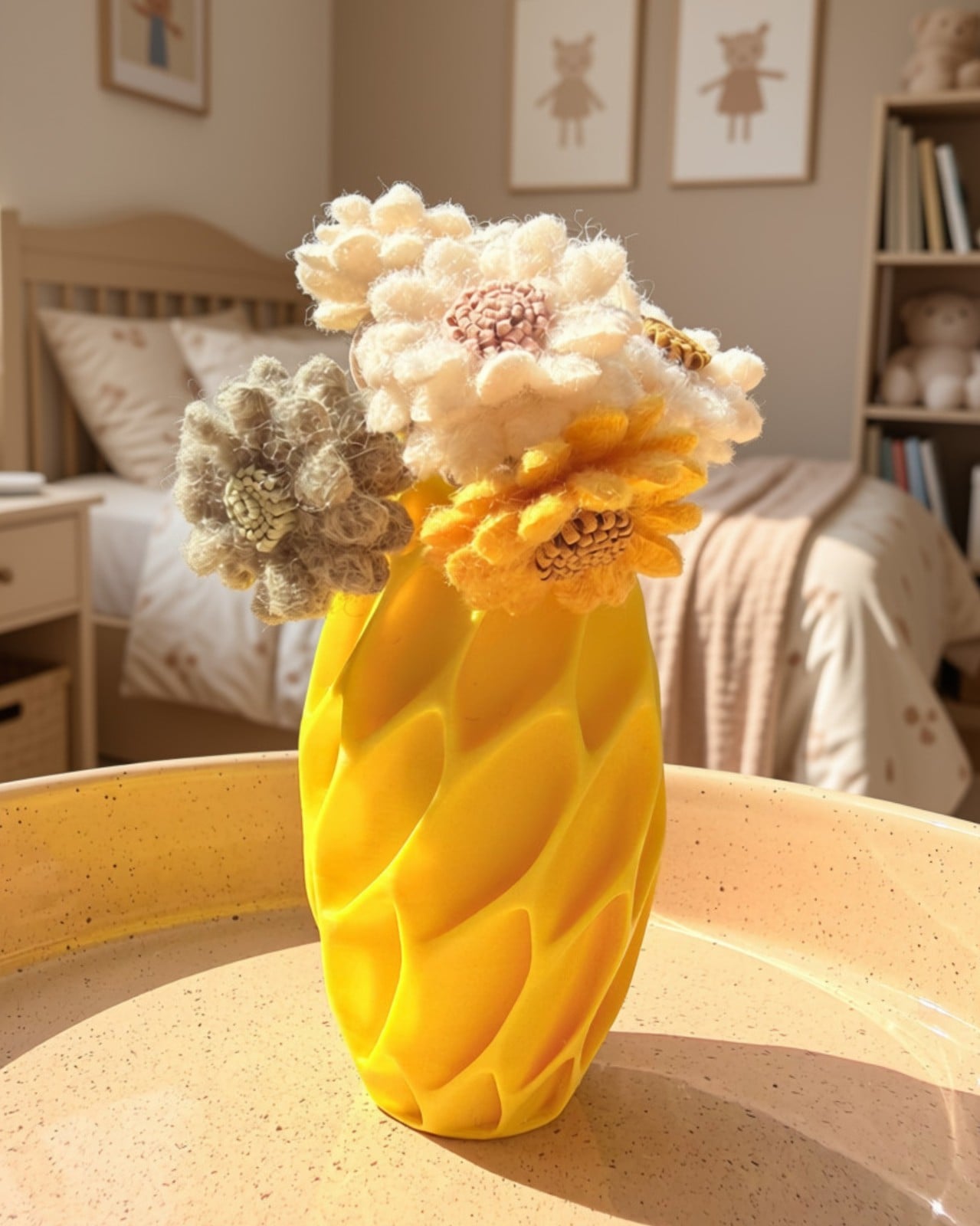 Cadeauset 5x elastieken bloemen in 3D vaas | rond- diverse modellen) - 143370 Cadeauset 5x elastieken bloemen in 3D vaas | rond- diverse kleuren)
