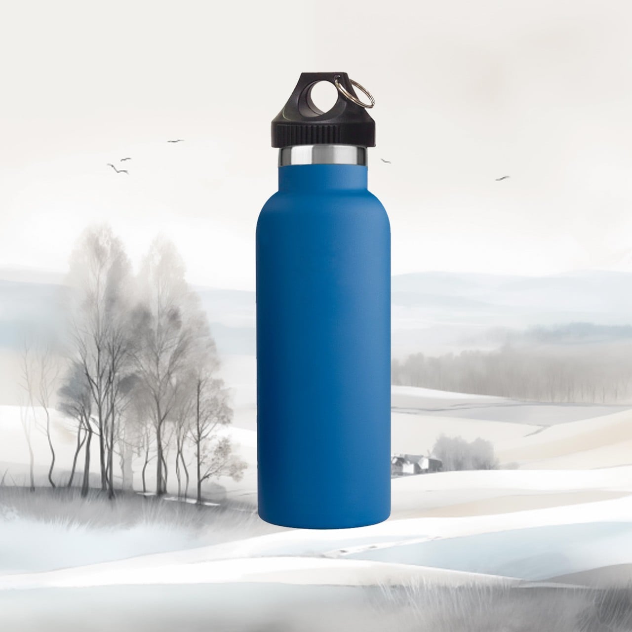 500ml. RVS Blue Bottle - thermosfles met Active dop en sleutelring