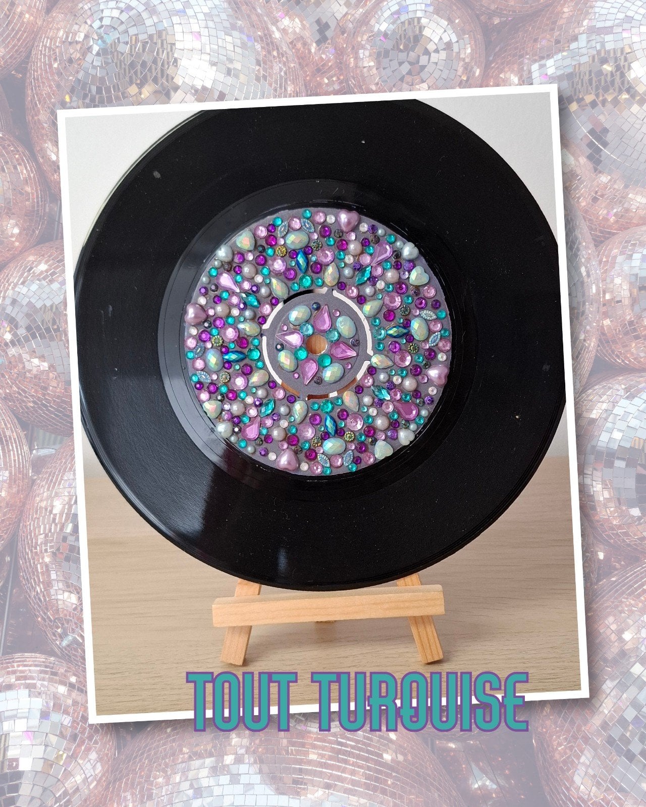 Kunst van vinyl: versierde LP 'Tout Turquoise' - 84756 Kunst van vinyl: versierde LP 'Tout Turquoise'