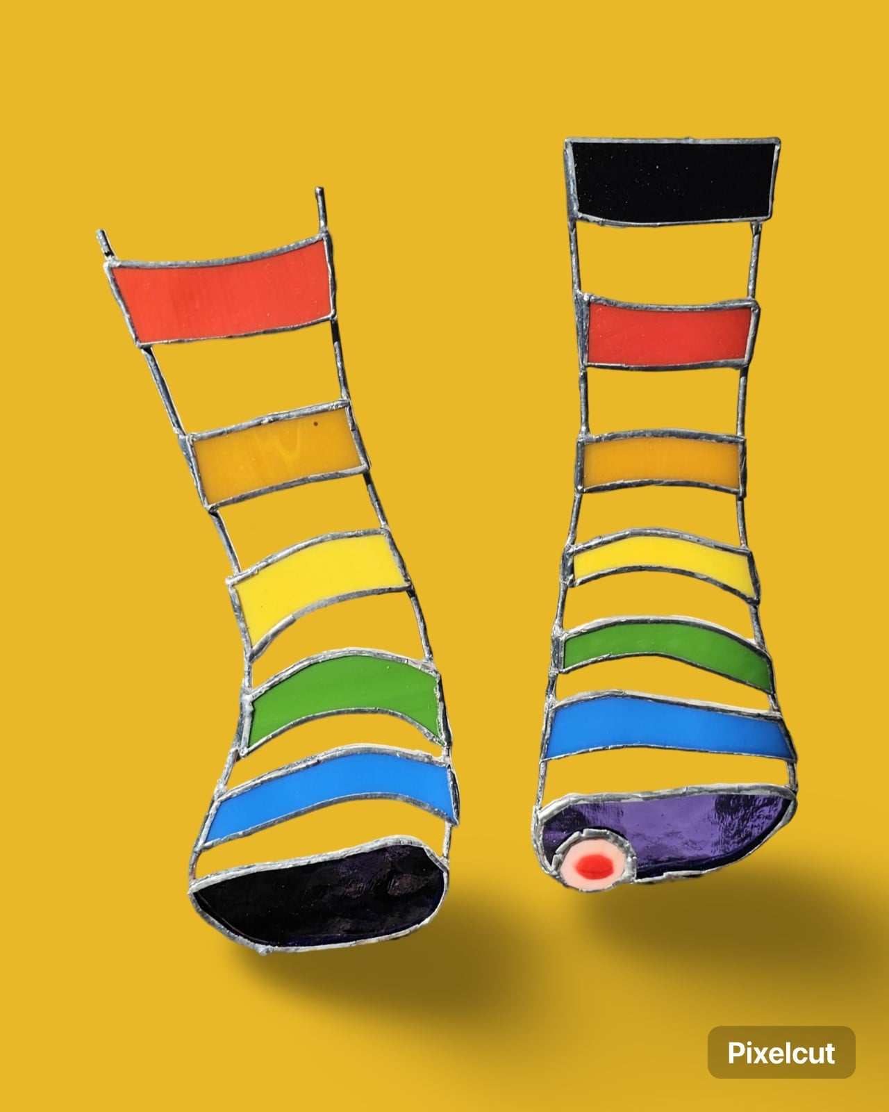 Rainbow socks. Glas in lood/tiffany. Interieur object. Uniek