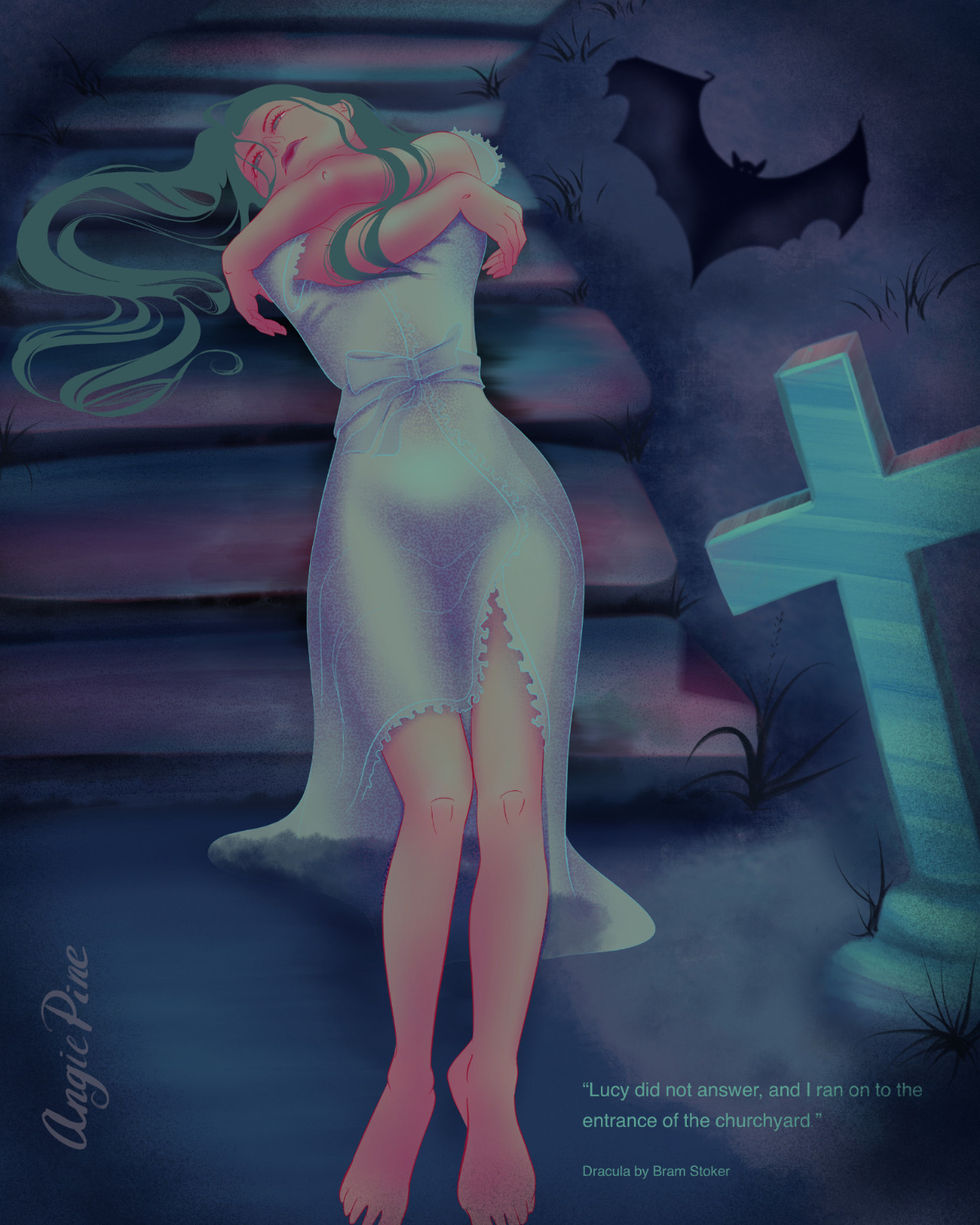 Dracula geïnspireerd kunst print 40 x 50 cm, gotische horror muurdec… - 124165 Dracula geïnspireerd kunst print 40 x 50 cm, gotische horror muurdecoratie, scène van een vampier begraafplaats, literaire poster