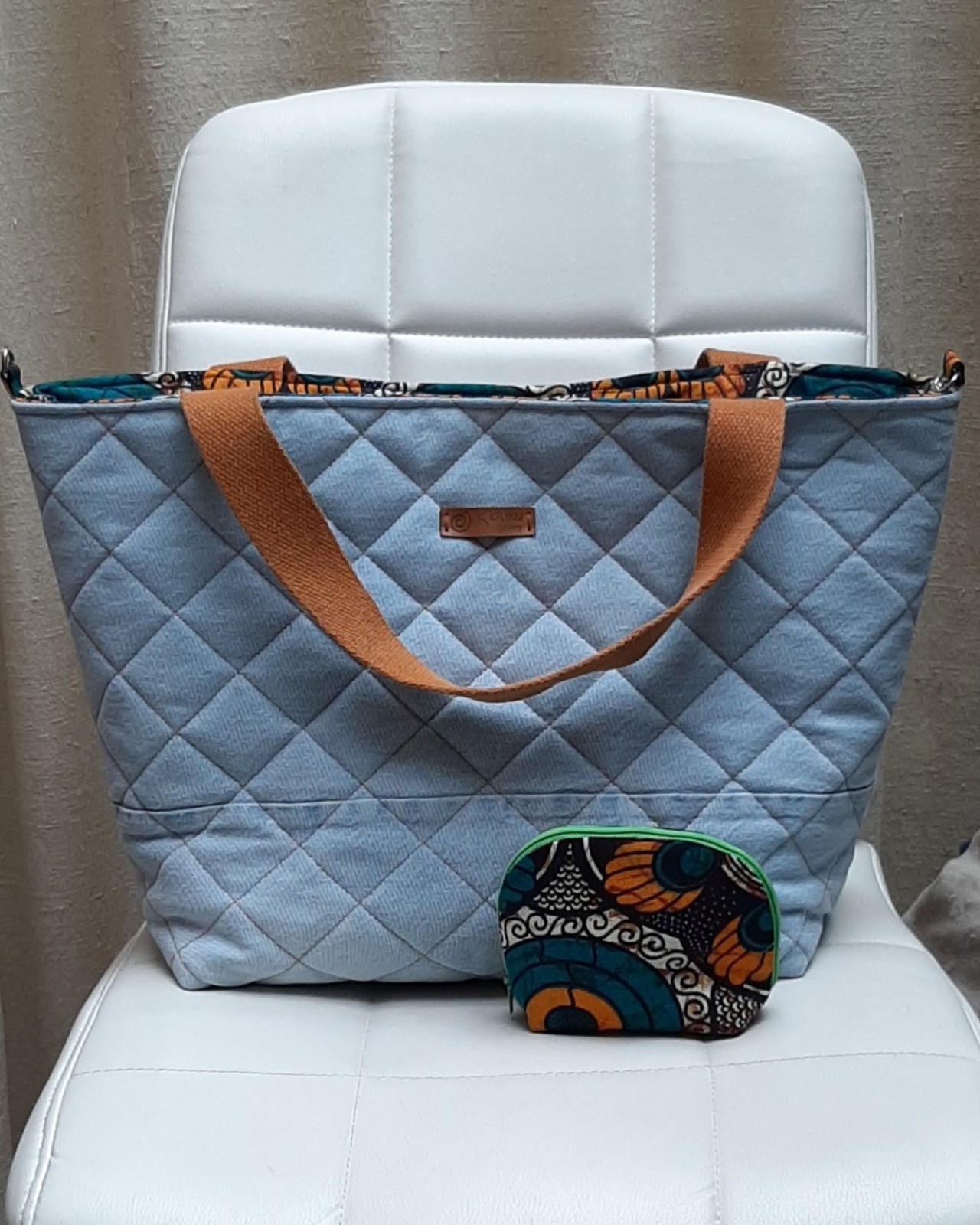 Quilted denim schoudertas / totebag - 131267 Quilted denim schoudertas / totebag op bestelling (out of stock)