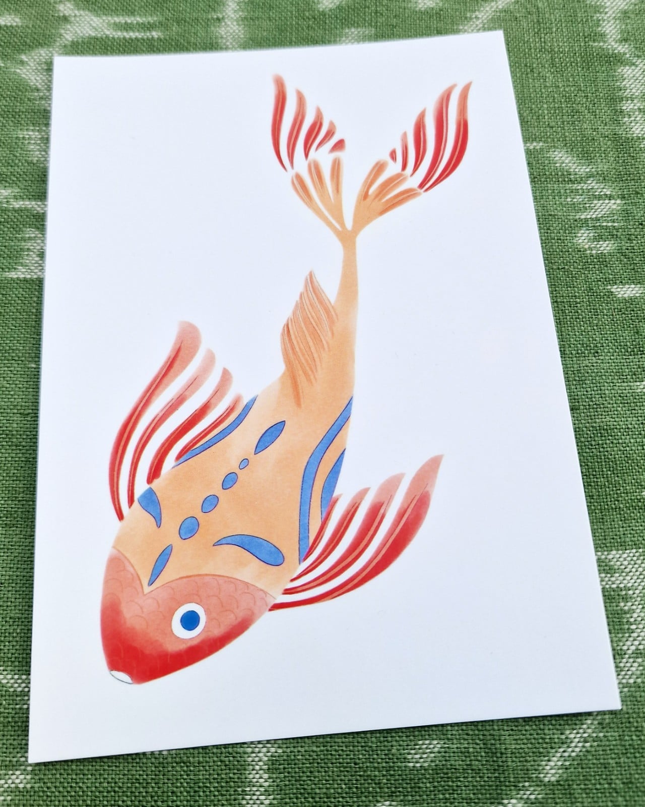 Chinese Fish A6 Kaart, Vis Aquarel Print