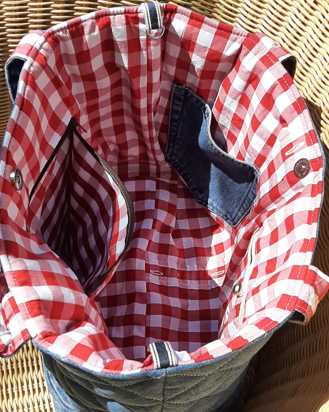 Quilted denim schoudertas / totebag