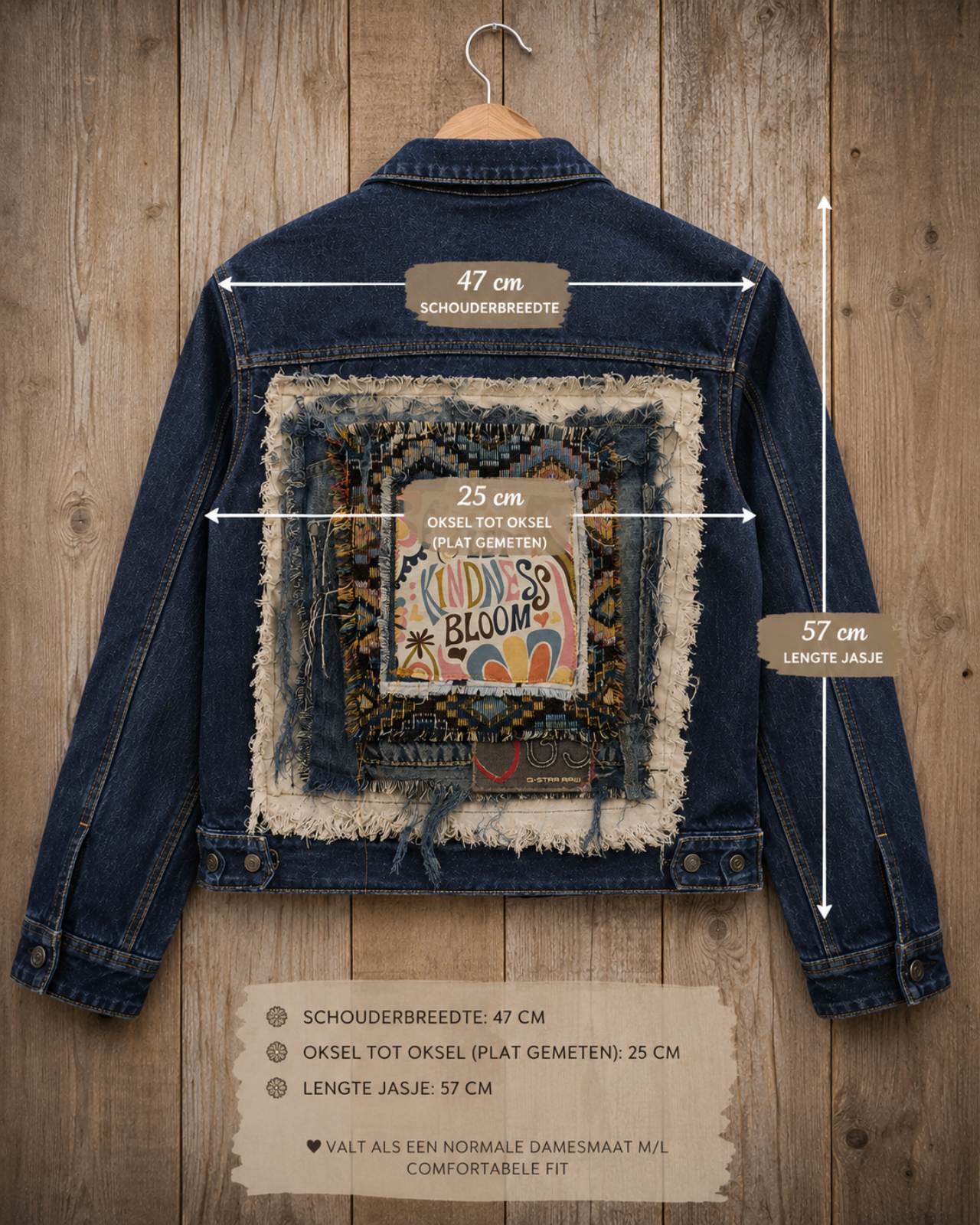 Let Kindness Bloom – One of a Kind Upcycled Denim Jacket - 154608 Let Kindness Bloom – One of a Kind Upcycled Denim Jacket