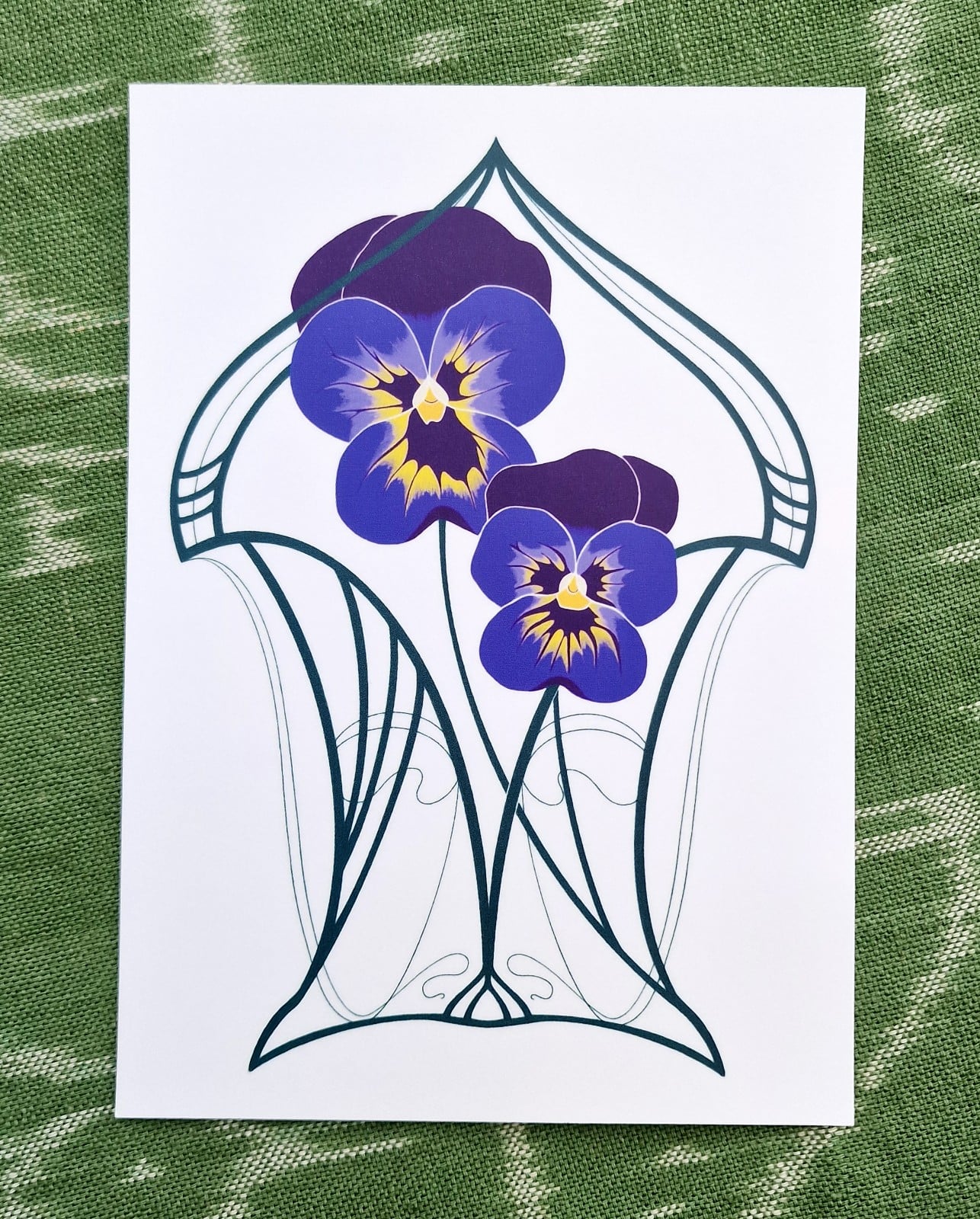 Art Nouveau Flower A6 Kaart, Paarse Viooltjes Bloemen, Potlood Tekeni… - 145273 Art Nouveau Flower A6 Kaart, Paarse Viooltjes Bloemen, Potlood Tekening