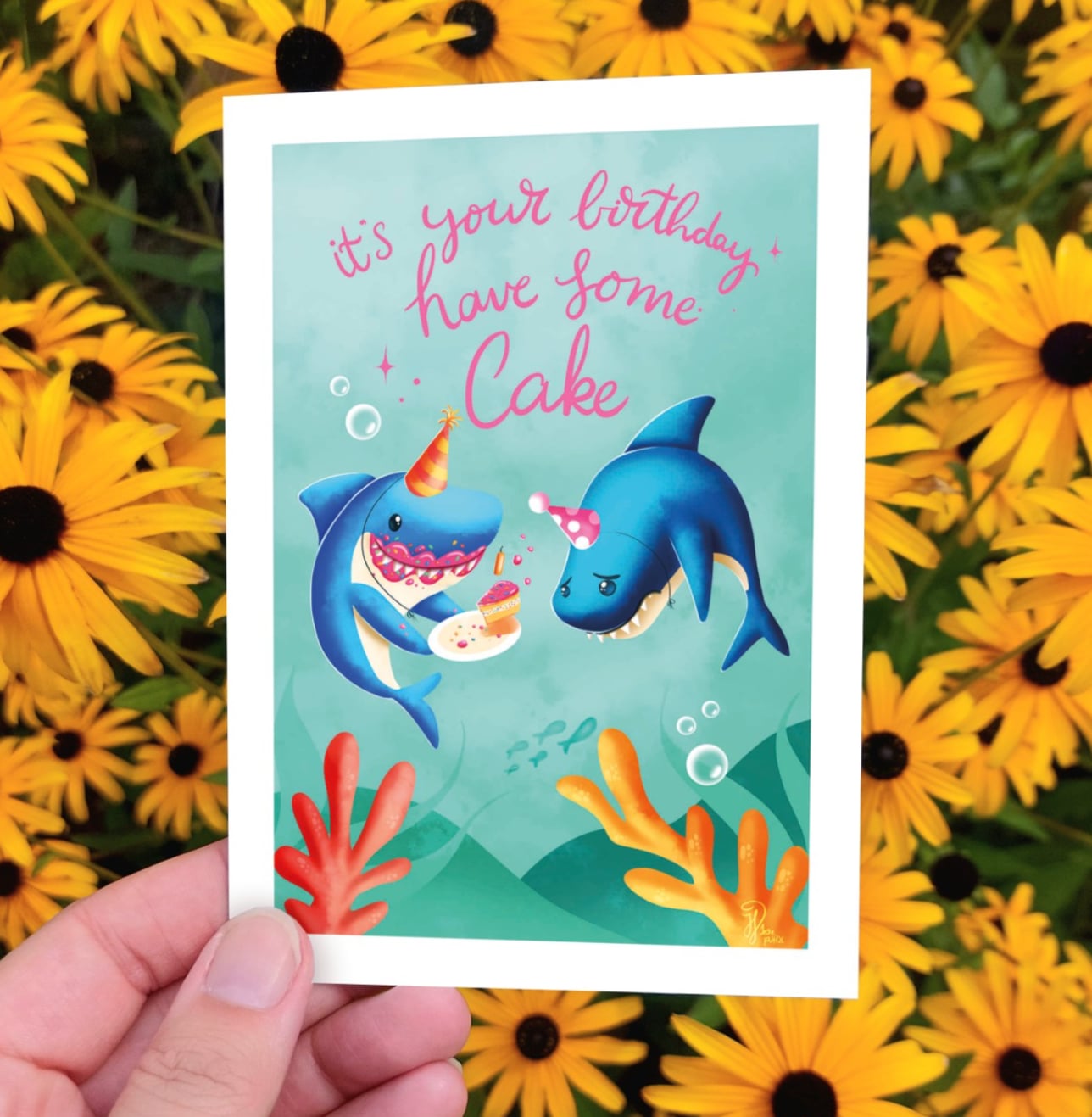 Verjaardags kaart, it's your birthday, have some cake grappige haaien… - 149337 Verjaardags kaart, it's your birthday, have some cake grappige haaien kaart A6