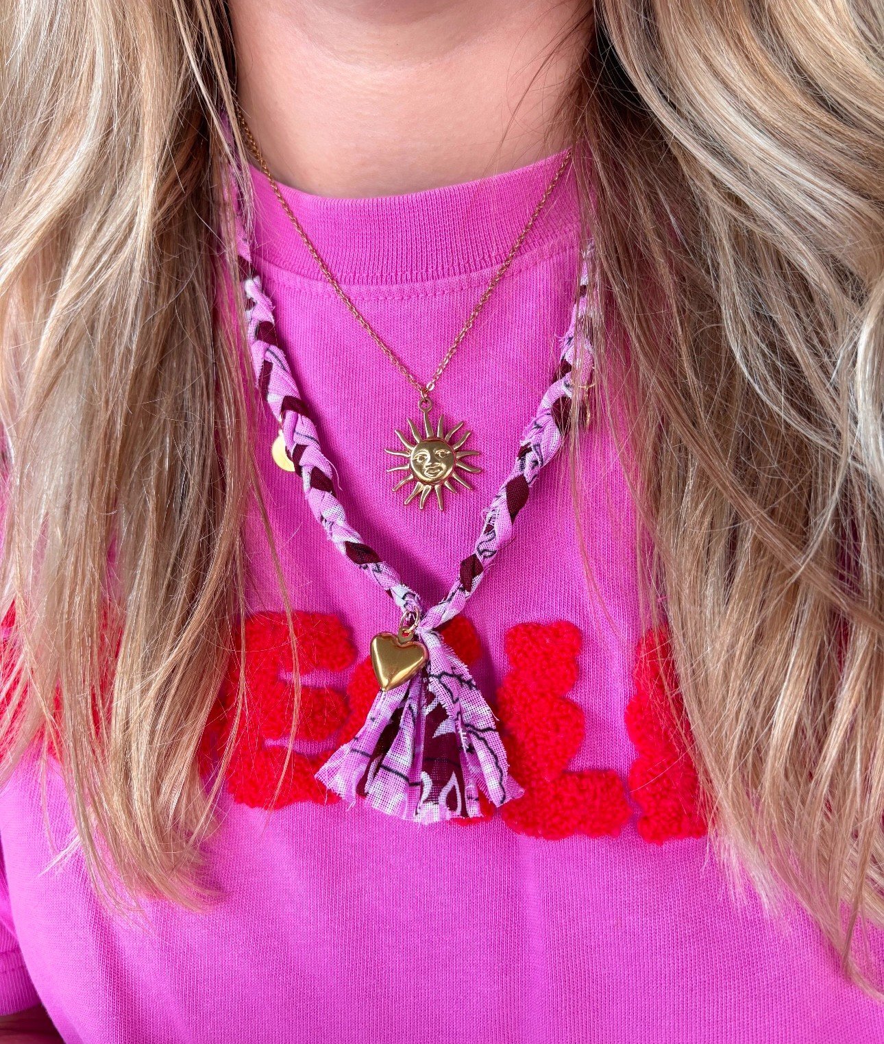 Bandana ketting licht roze/rood