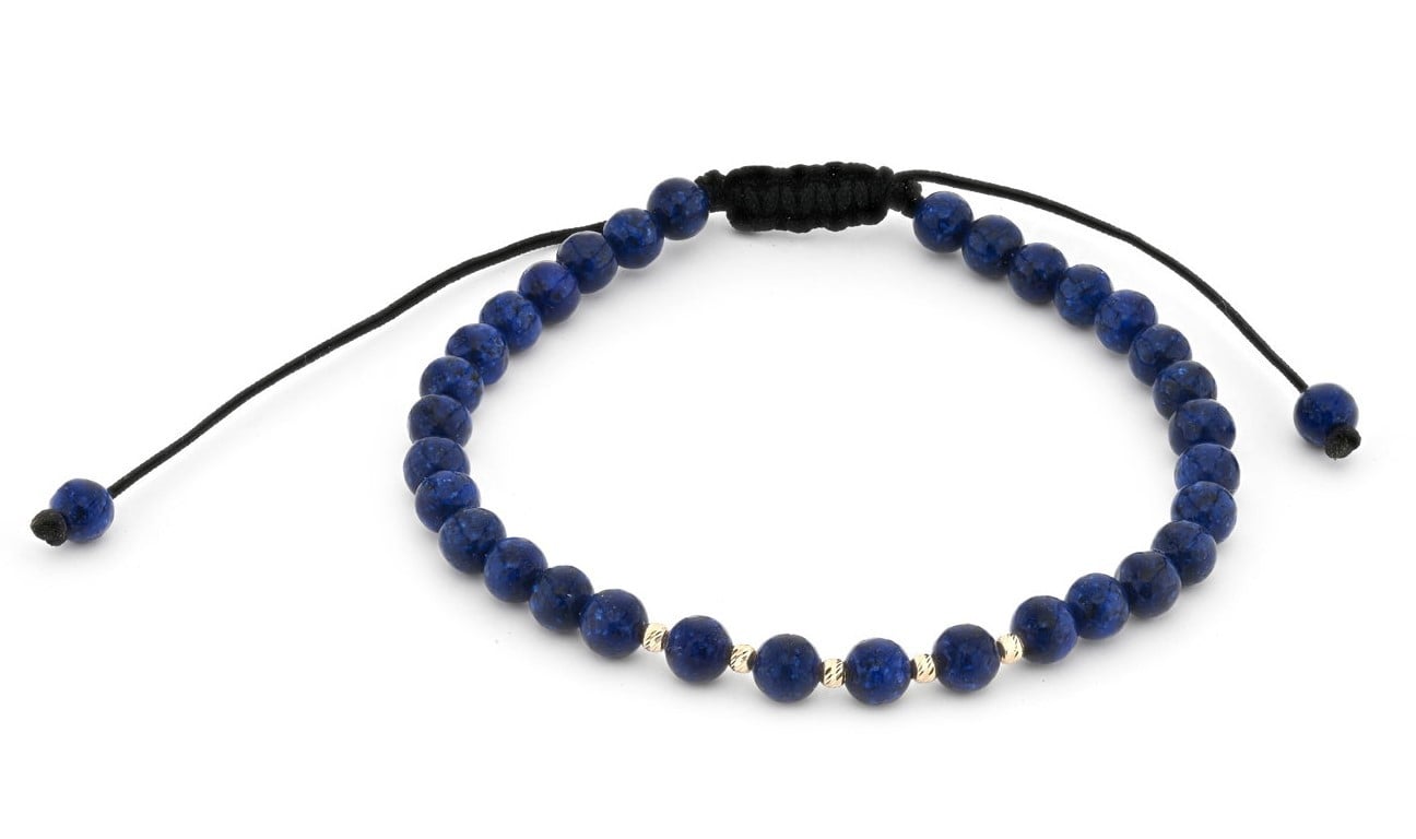 Lapis lazuli armband met 14 karaat gouden kralen, voor vrouwen en mannen, perfect als cadeau, maat verstelbaar 15-21 cm - 54208.jpeg Stijlvolle Lapis lazuli armband met 14 karaat geelgouden kralen