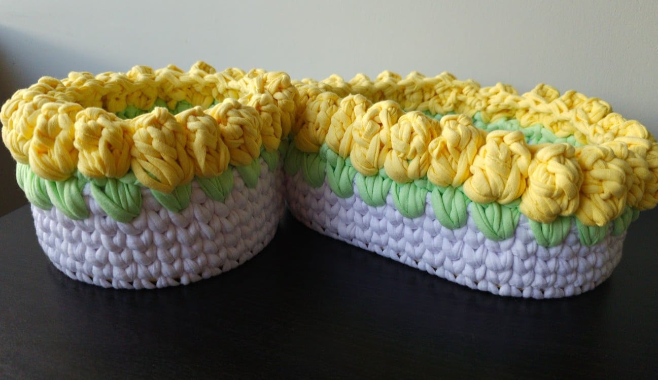 Set van 2 gele gehaakte mandjes | Babykamer opbergset - 150644 Set van 2 gele gehaakte mandjes | Babykamer opbergset