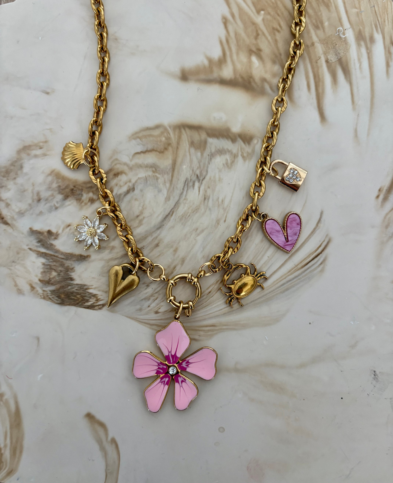 Bedel ketting Big Flower stainless steel