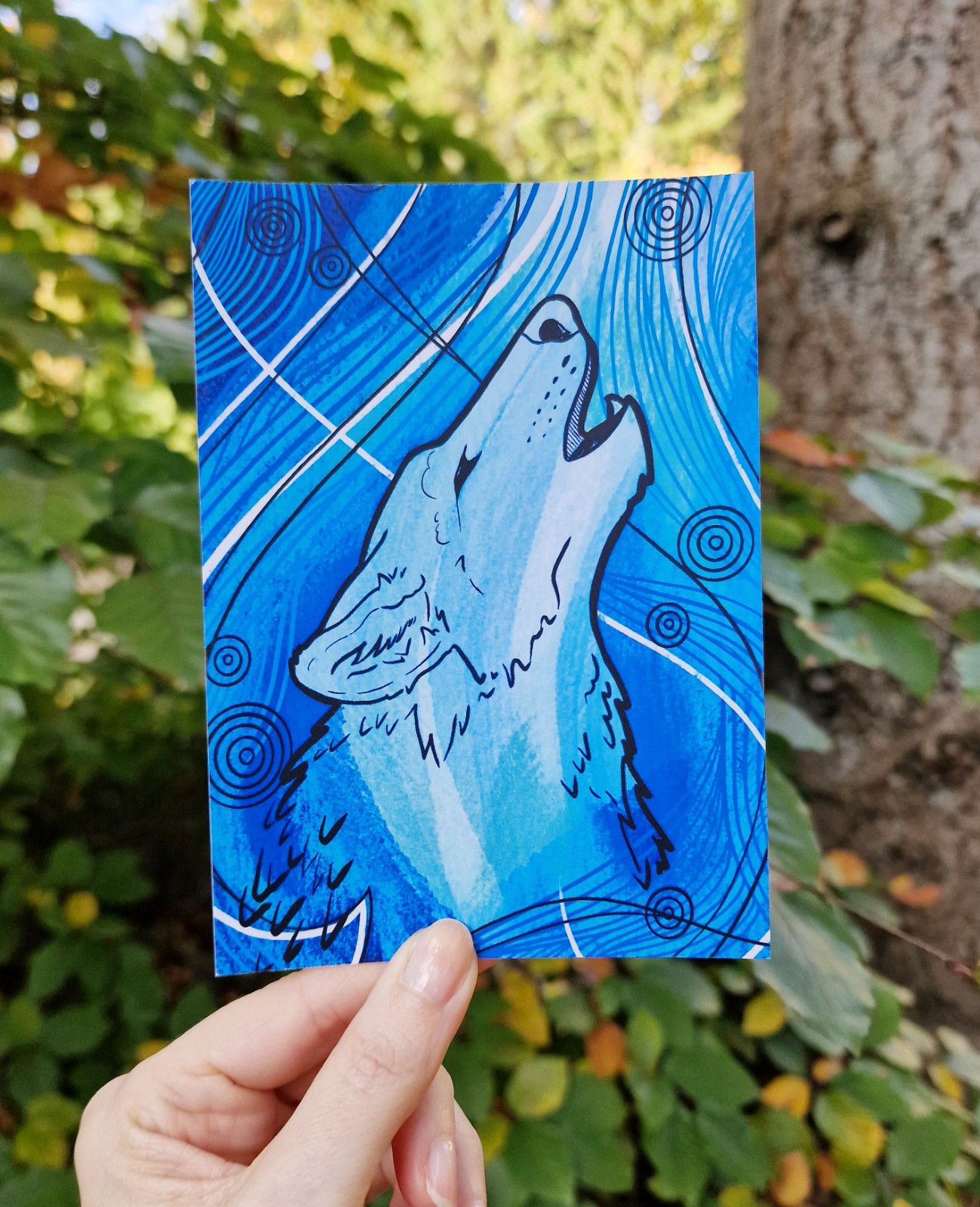 Blue Wolf A6 Kaart, Blauwe Wolf Illustratie