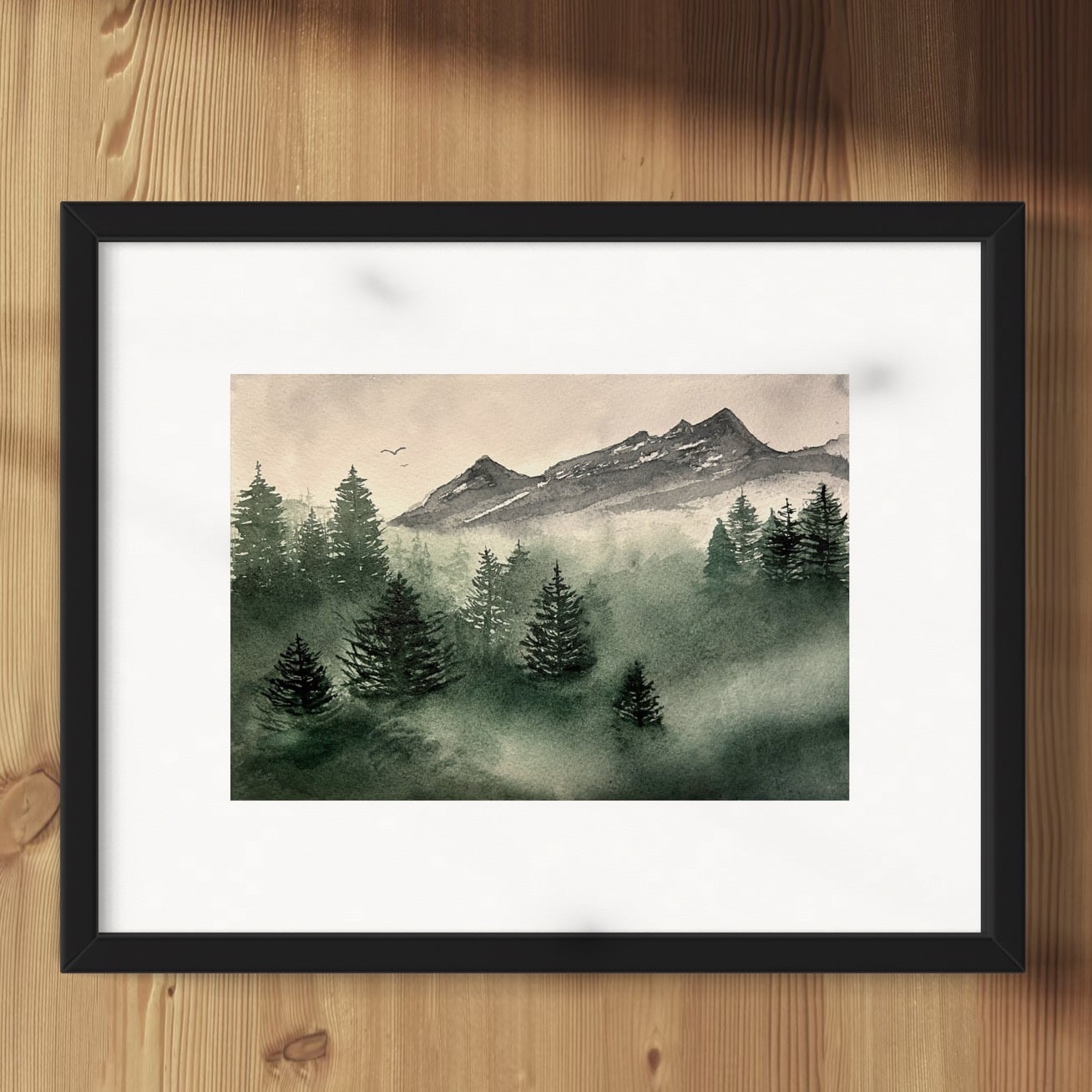 Mountains in the mist - 58810.jpeg Waterverf schilderij Bergen in de mist