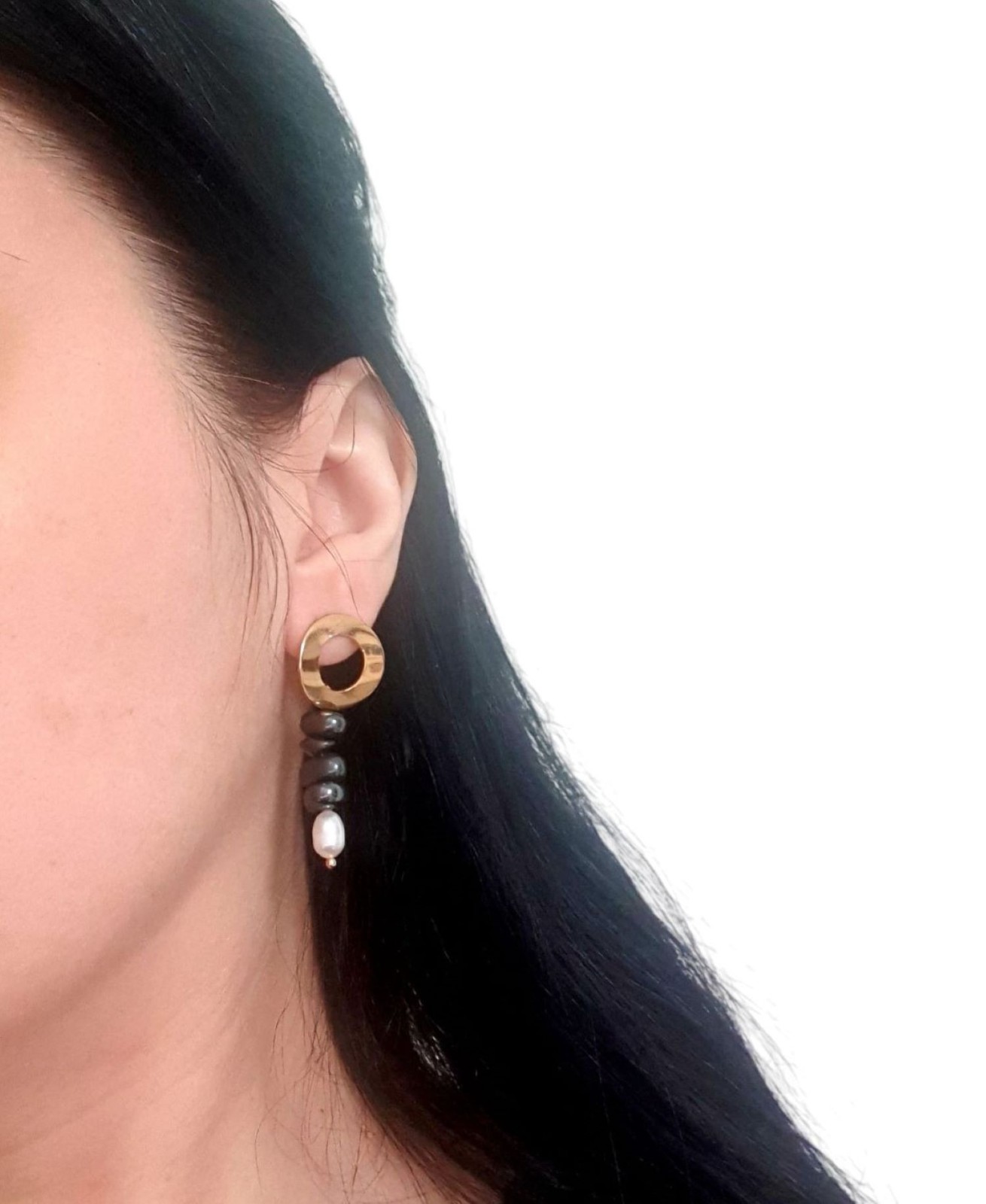 Hematiet en parel oorbellen