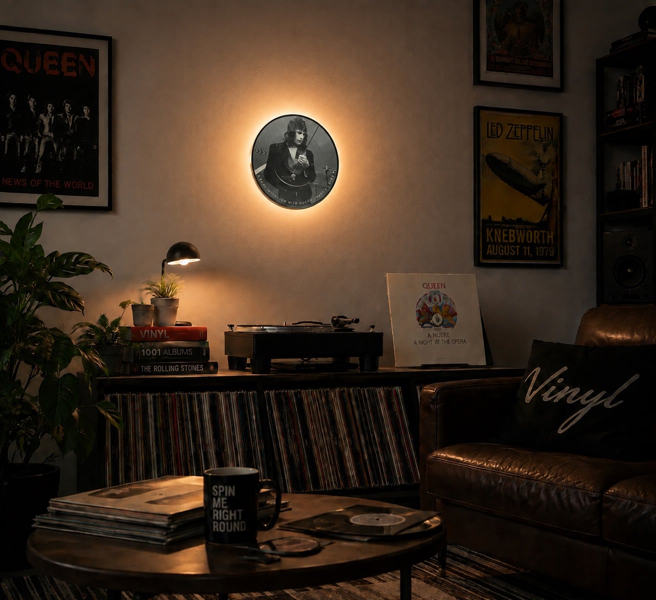 Queen picture disc wandlamp met sfeervolle verlichting - 146329 Wandlamp met Queen picture disc