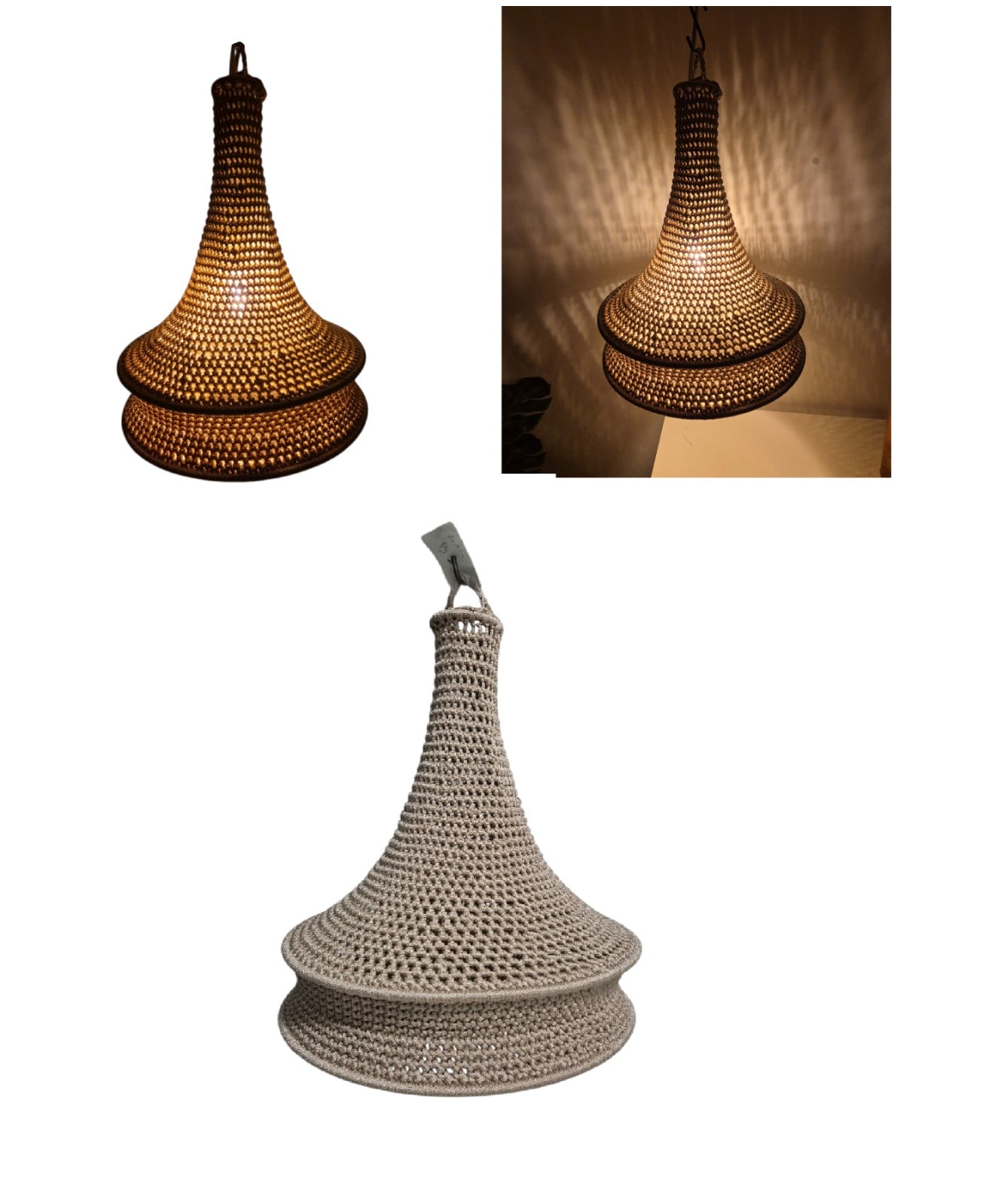 Handmade Moroccan Crochet Pendant Lamp Jouj-Boho Hippie Hanging Light… - 131671 Handmade Moroccan Crochet Pendant Lamp Jouj-Boho Hippie Hanging Light, Sculptural Boho Ceiling Lamp, Warm Ambient Lighting.