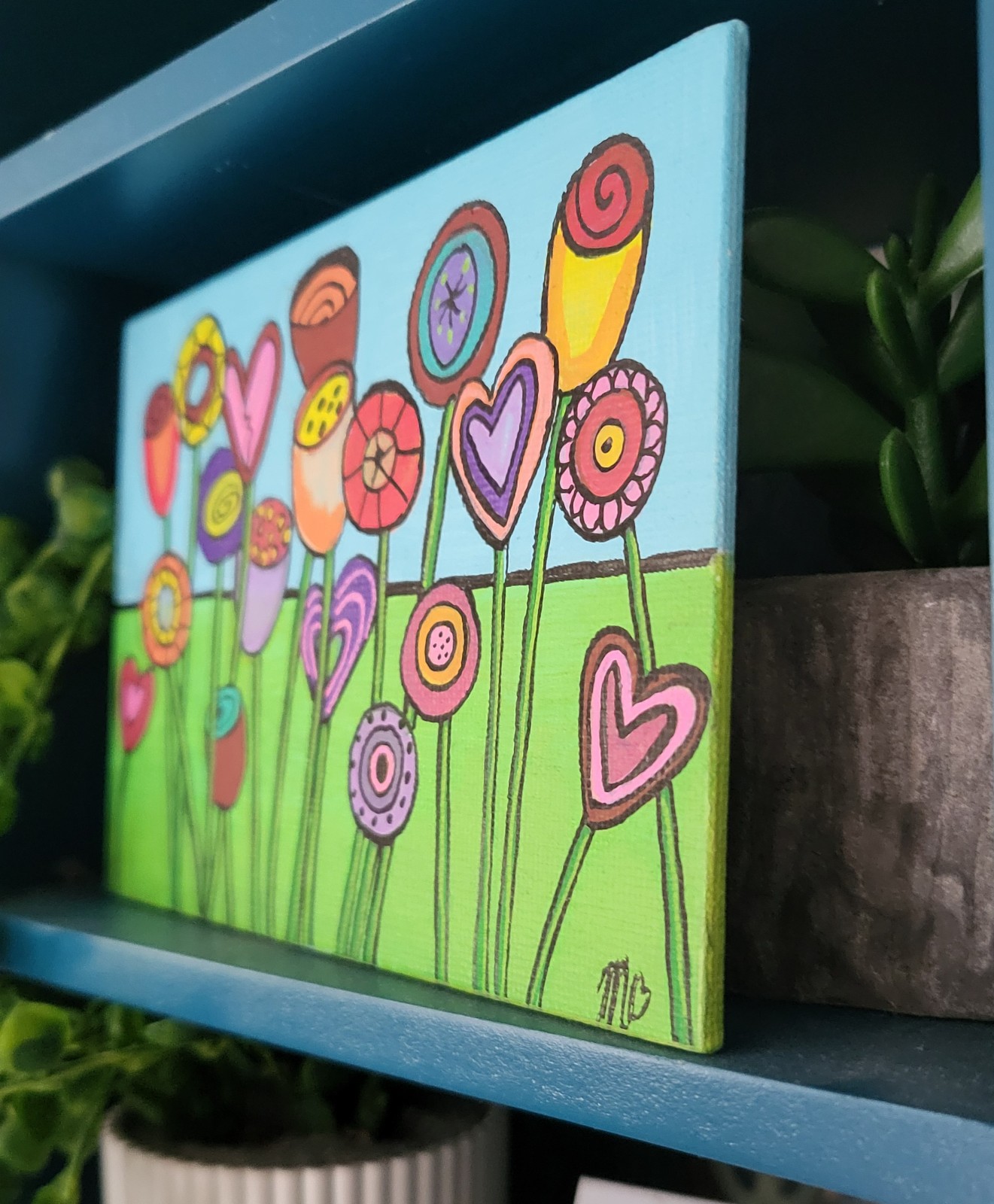 'Bloemenveldje' origineel acrylschilderijtje 15x10 - 151066 Canvas 'Bloemenveldje' origineel acryl schilderijtje 15x10