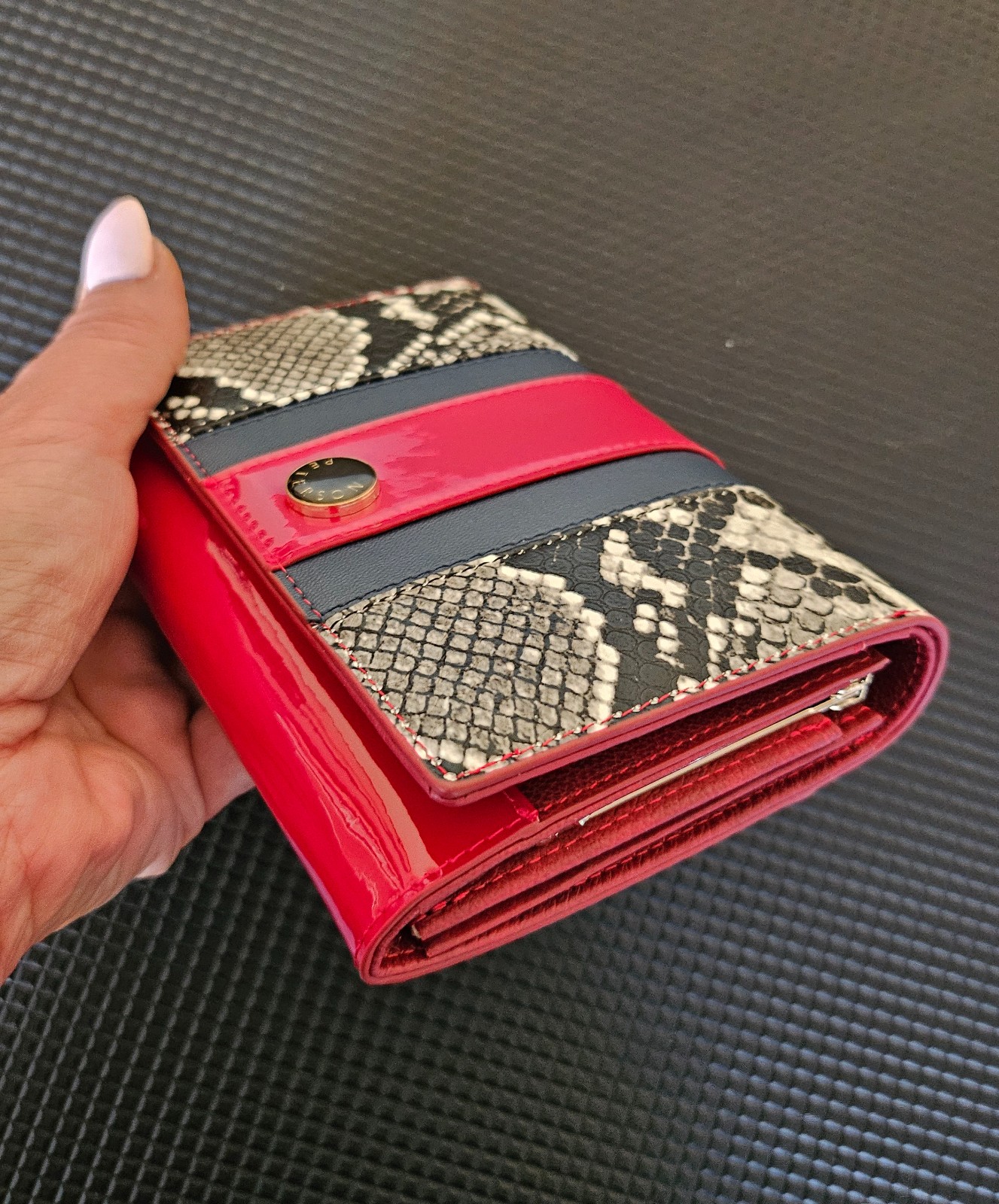Chris Peterson damesportemonnee – echt leer – slangenprint – rood & donkerblauw