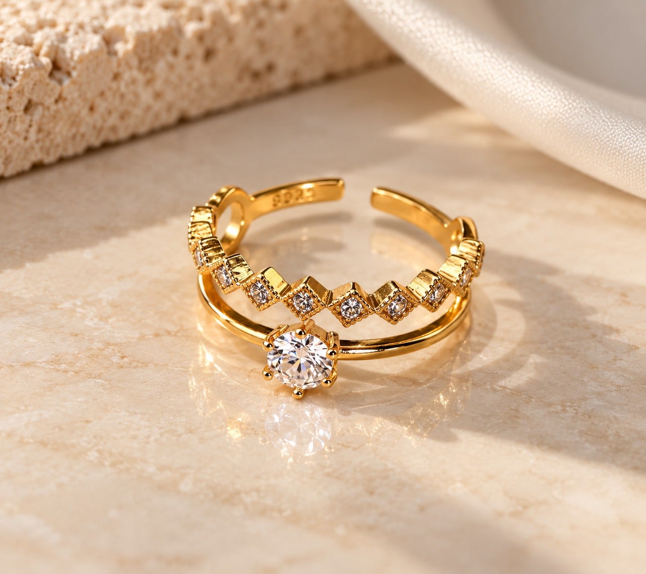 925 Sterling Zilveren Ring met CZ Stenen | 18K Gold Plated Verstelbar… - 152586 925 Sterling Zilveren Ring met CZ Stenen | 18K Gold Plated Verstelbare Ring – Cleopatra's World