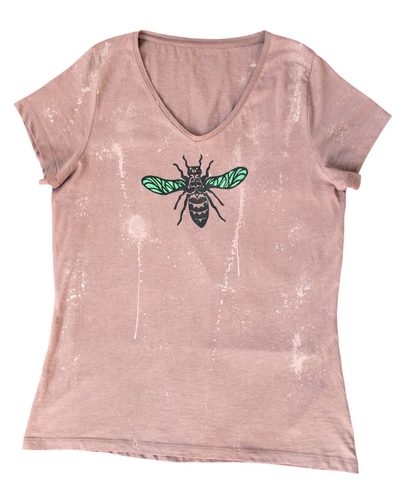 Hand Bedrukt Dames T-shirt, Bruin, Geometrisch Insect - 148918 Hand Bedrukt Dames T-shirt, Bruin, Geometrisch Insect