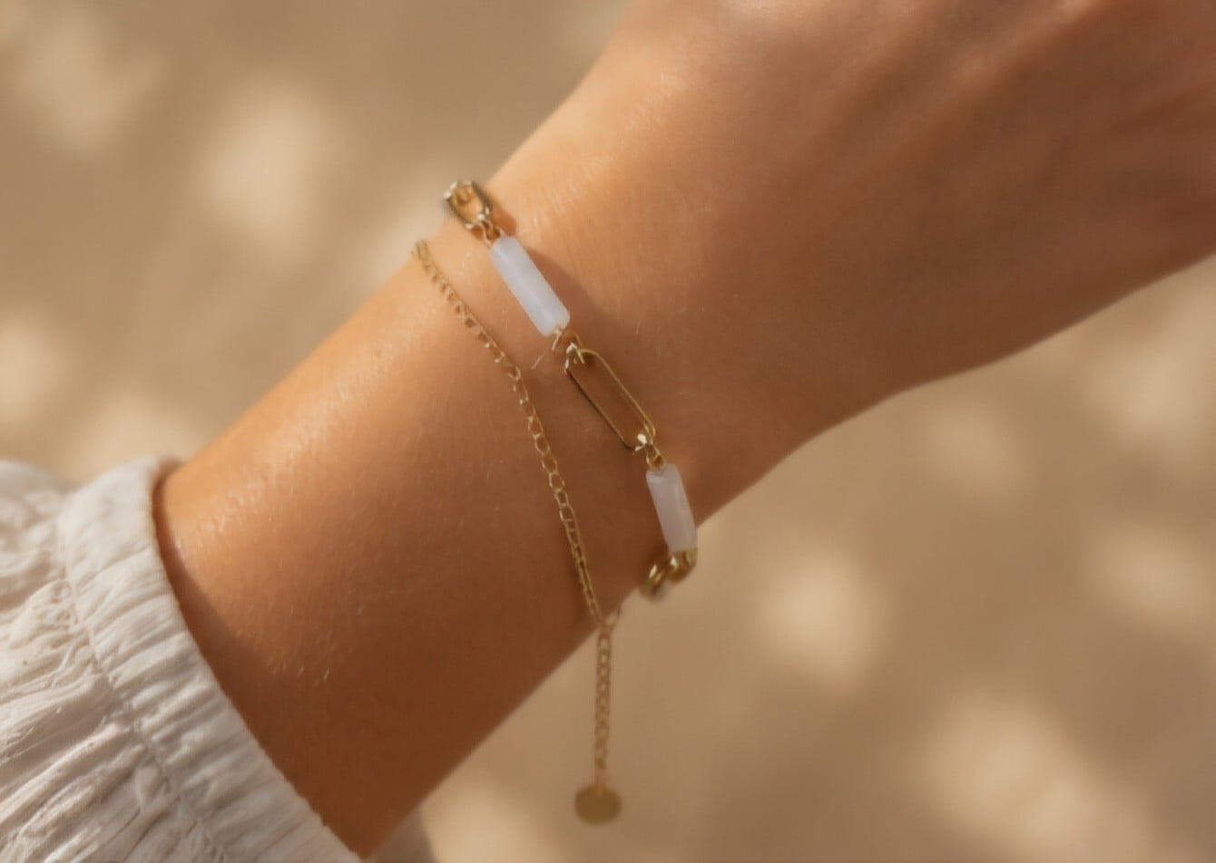 Dubbele armband met Kwarts – RVS 16K verguld - 147279 Dubbele armband met Kwarts – RVS 16K verguld