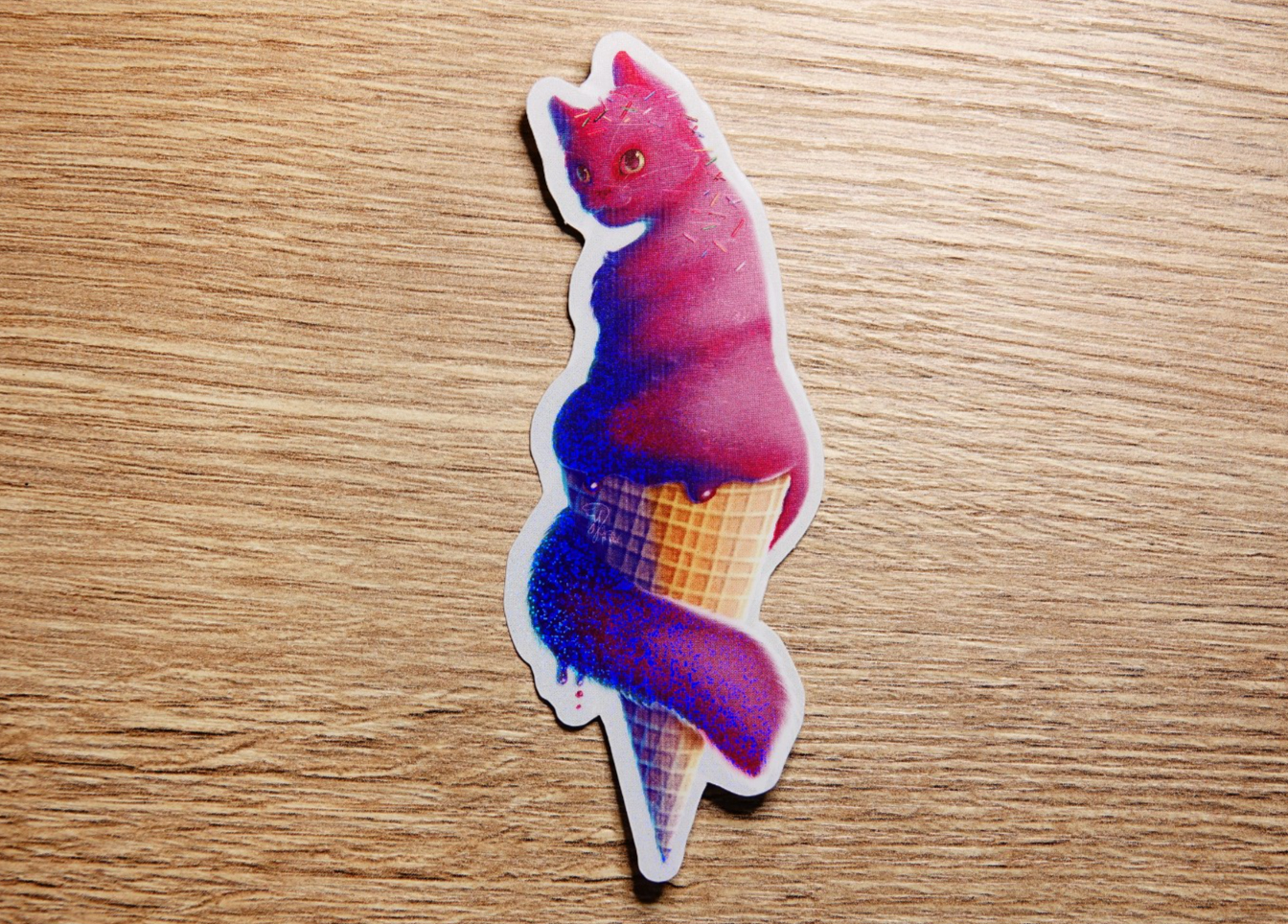 Katten ijs glitter sticker roze, journaling scrapbooking kado, kattenliefhebber, zomer activiteiten, ijsje 4x10.4 cm