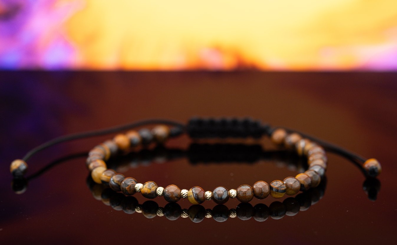 Tijgeroog armband met 14 karaat gouden kralen, voor vrouwen en mannen, maat verstelbaar 15-21 cm, ideaal als cadeau - 54182.jpeg Elegante Tijgeroog armband met 14 karaat geelgouden kralen