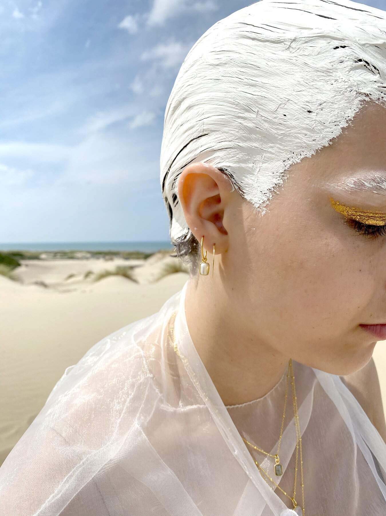 Pearl Baguette Hoops Gold