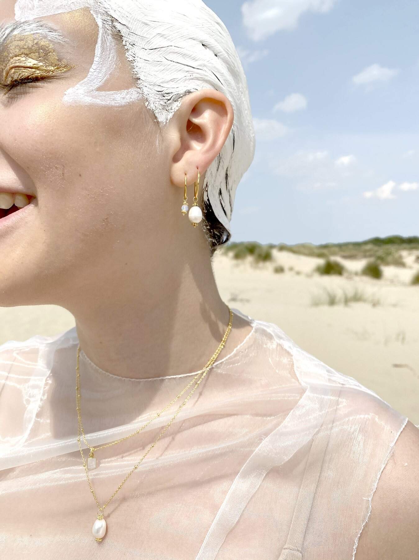 Opal Triquetra Midi Hoops Silver