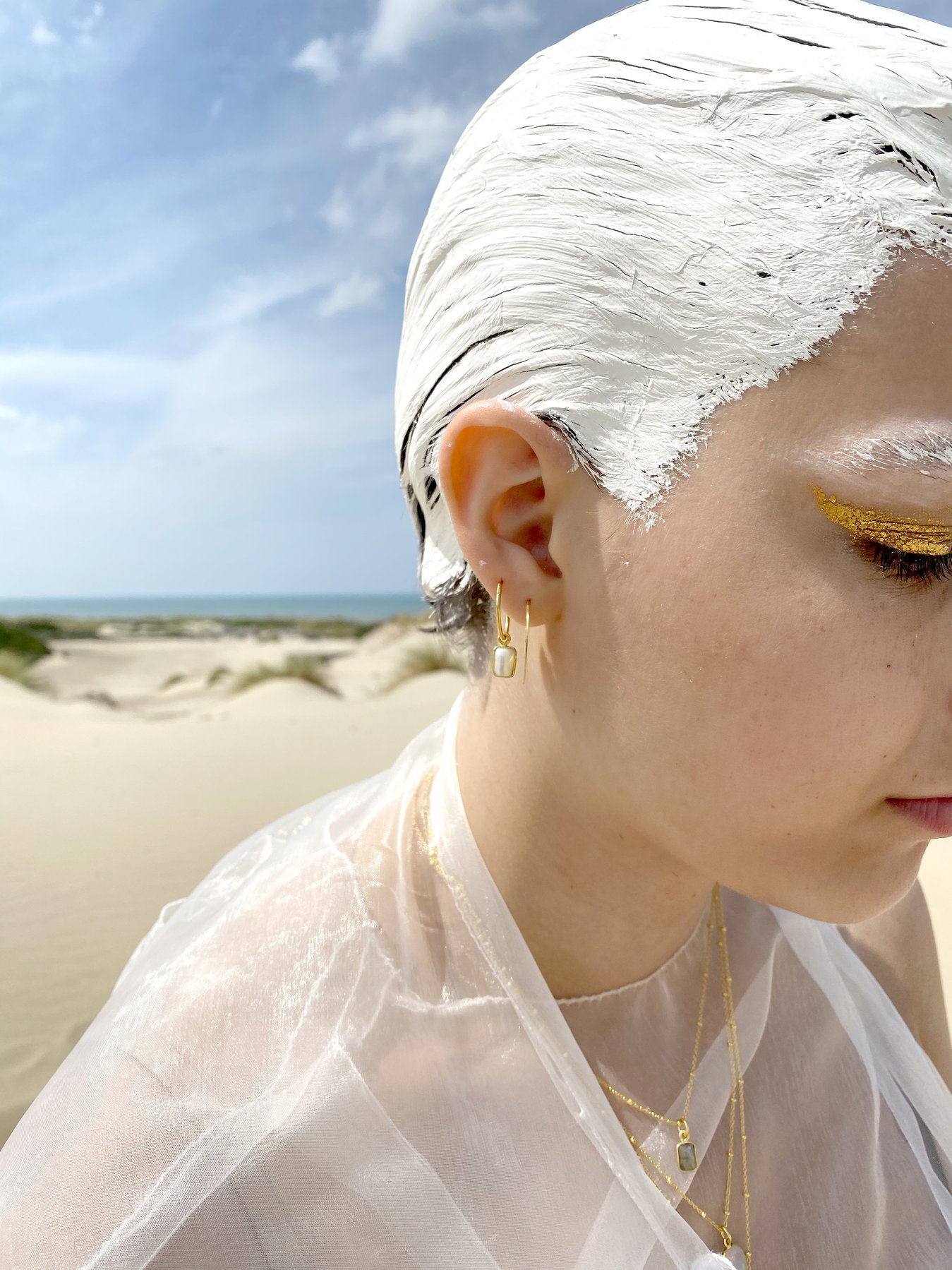 Blue Agate Baguette Hoops Gold