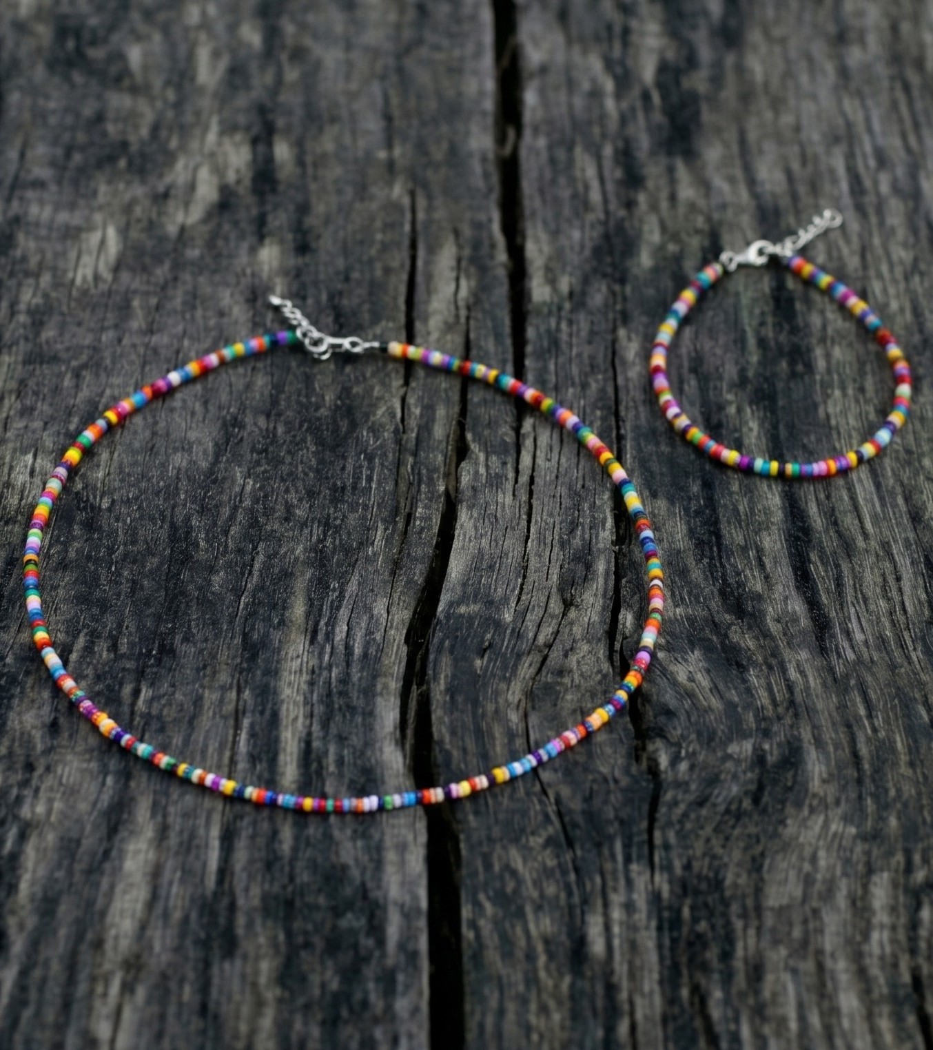 Set choker en armband rocailles multikleur