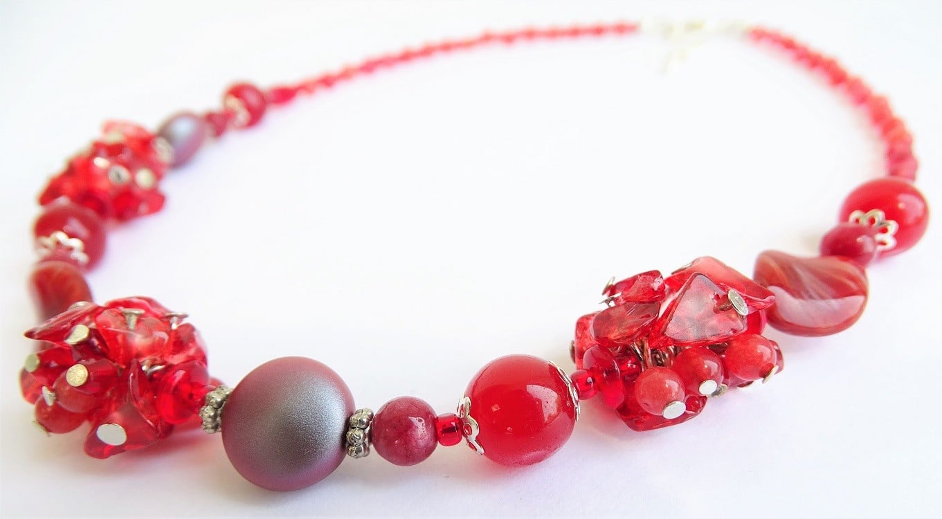 Rode edelstenen ketting met carneool, granaat en Swarovski-kristallen - 155977 Rode edelstenen ketting met carneool, granaat en Swarovski-kristallen