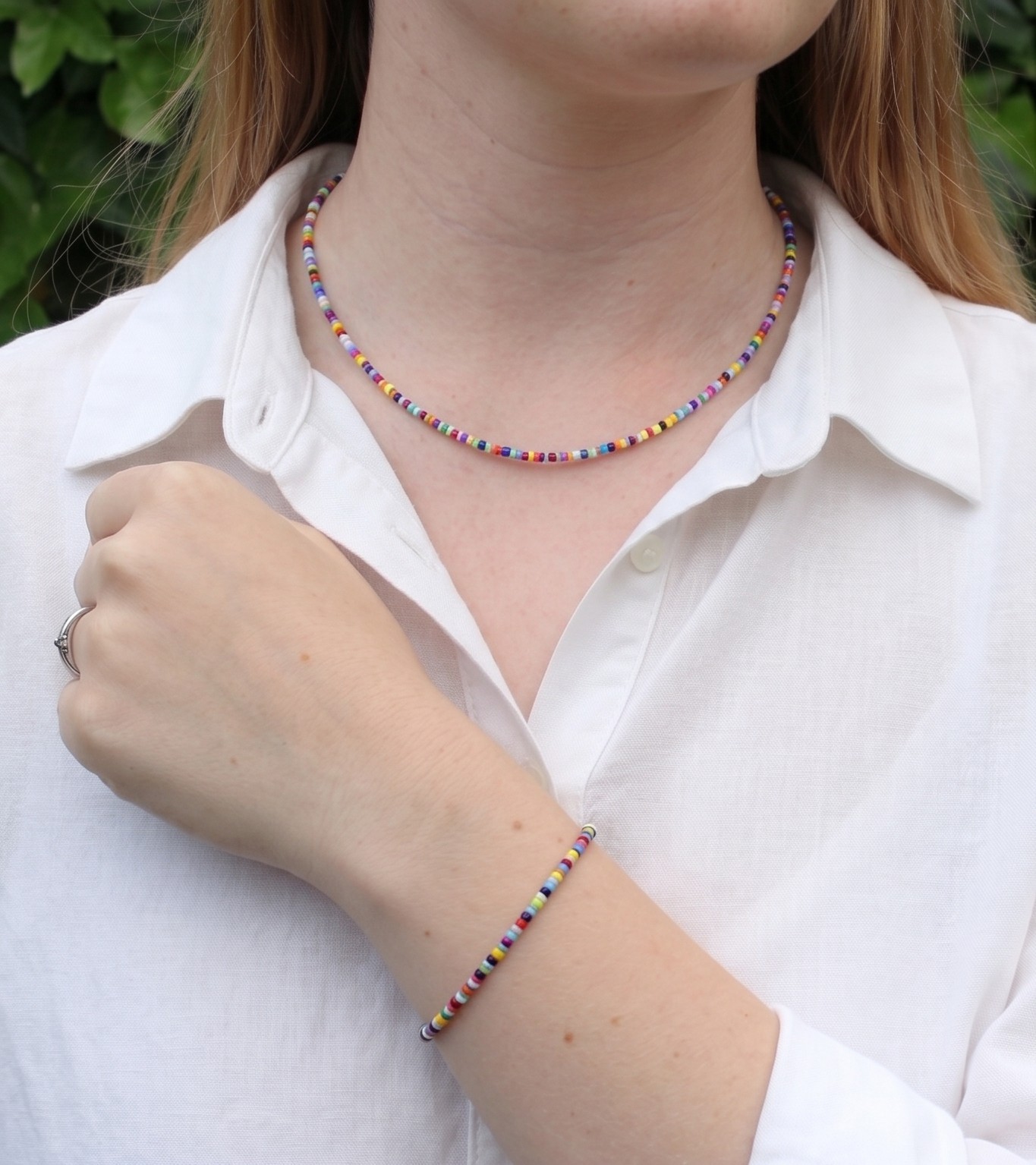 Set choker en armband rocailles multikleur