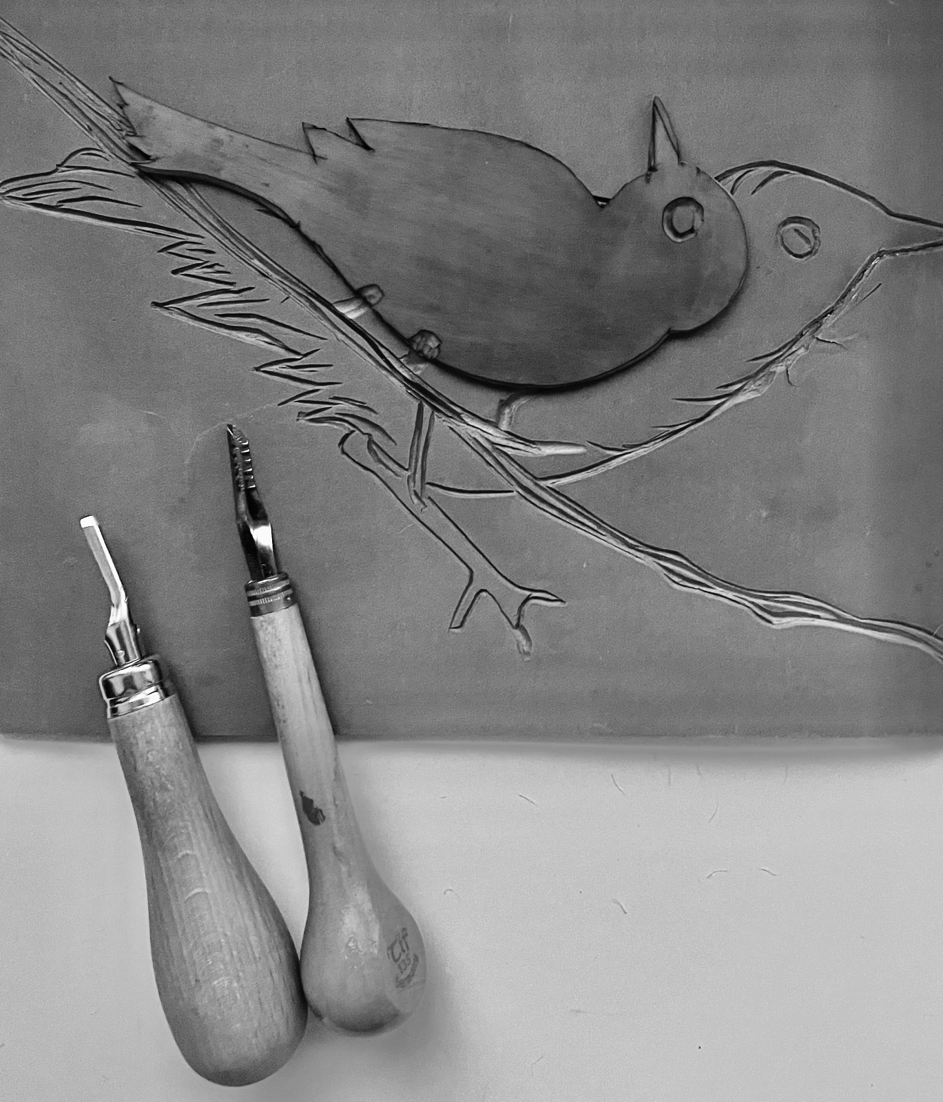 Shadow bird linoprint
