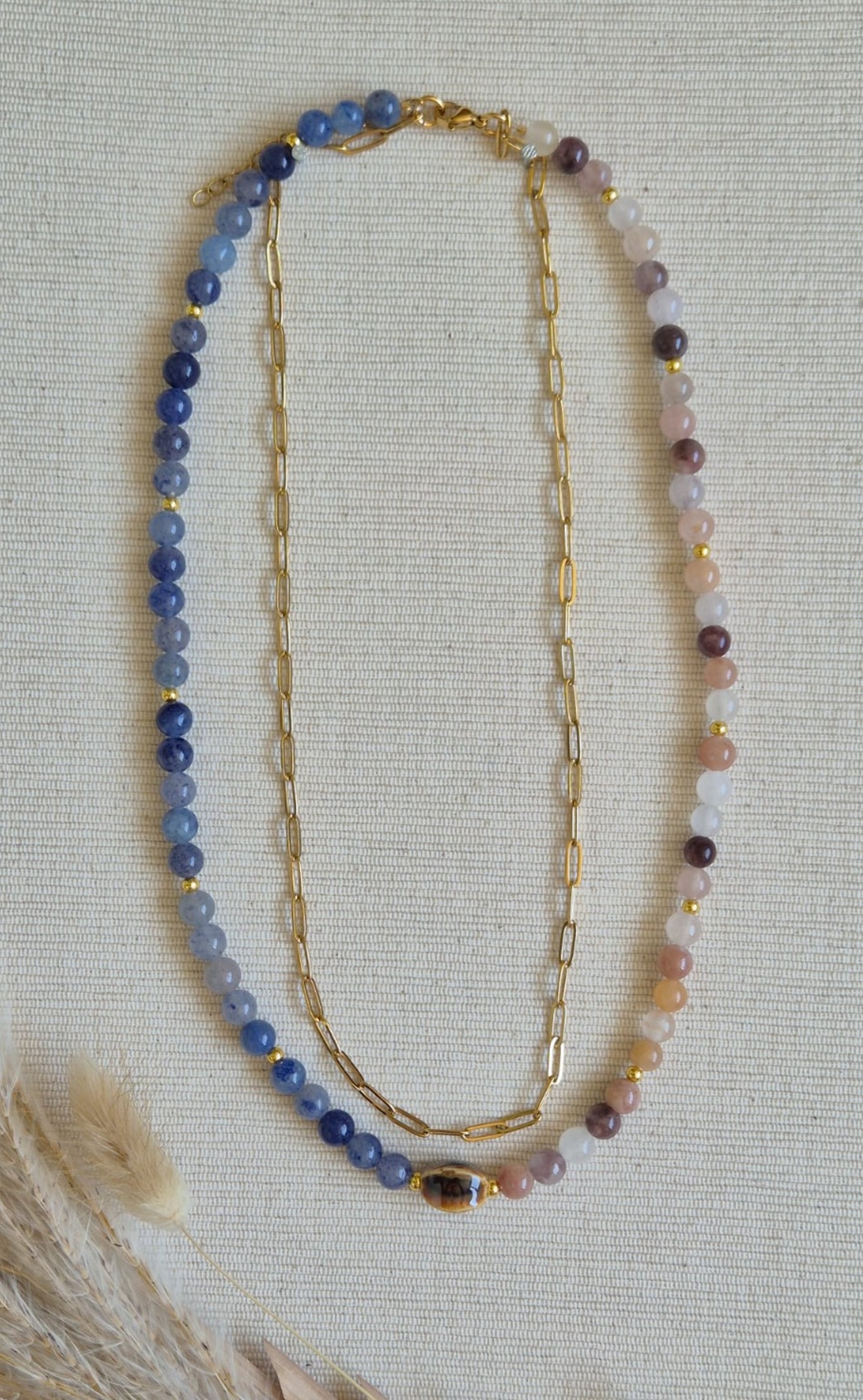 Gouden dubbele ketting met keramieken kraal | Milky way - 135047 Gouden dubbele ketting met keramieken kraal | Milky way